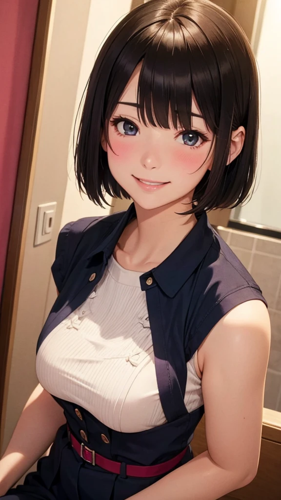 30-year-old female、smile、Short Hair、Blushing、Masterpiece、high resolution、16K、Love Hotel