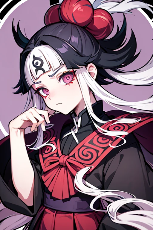 Arte kimetsu no yaiba,Cabelos brancos,olhos vermelho, Albino and is an oni,Masculino,alto,cicatriz no olho,and marks the hunter,2 metros de altura,and look serious