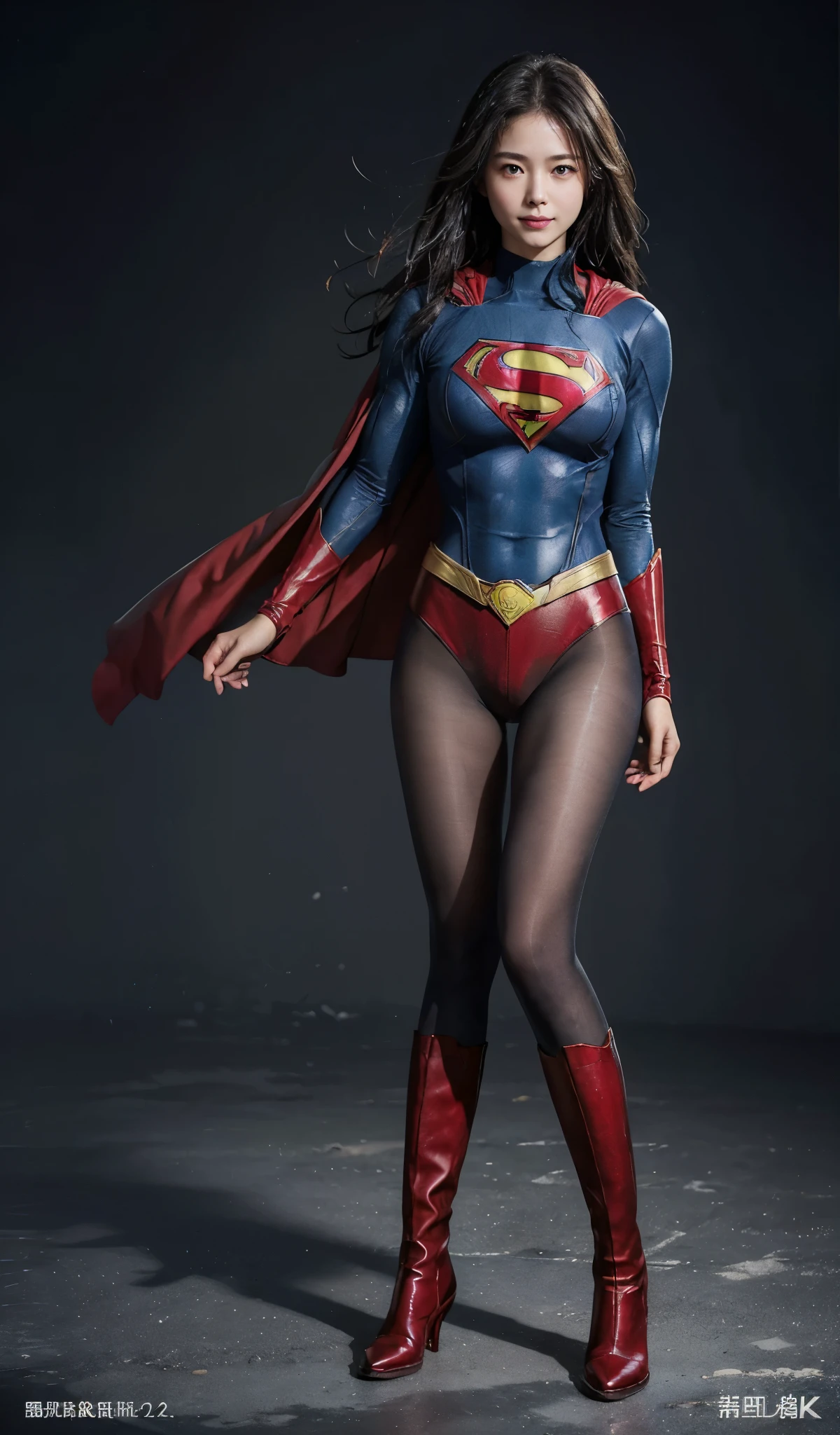 No background、(((Beautiful legs in black tights.)))、(((Legally express the beauty of your smile)))、((((Make the most of your original images)))、(((Supergirl Costume)))、(((Beautiful Hair)))、(((suffering)))、(((Please wear black tights....、Wear red boots)))、((Best image quality、8k))、((highest quality、8k、masterpiece:1.3))、(((Preserve background )))、Sharp focus:1.2、Beautiful woman with perfect figure:1.4、Slim Abs:1.2、Wet body:1.5、Highly detailed face and skin texture、8k