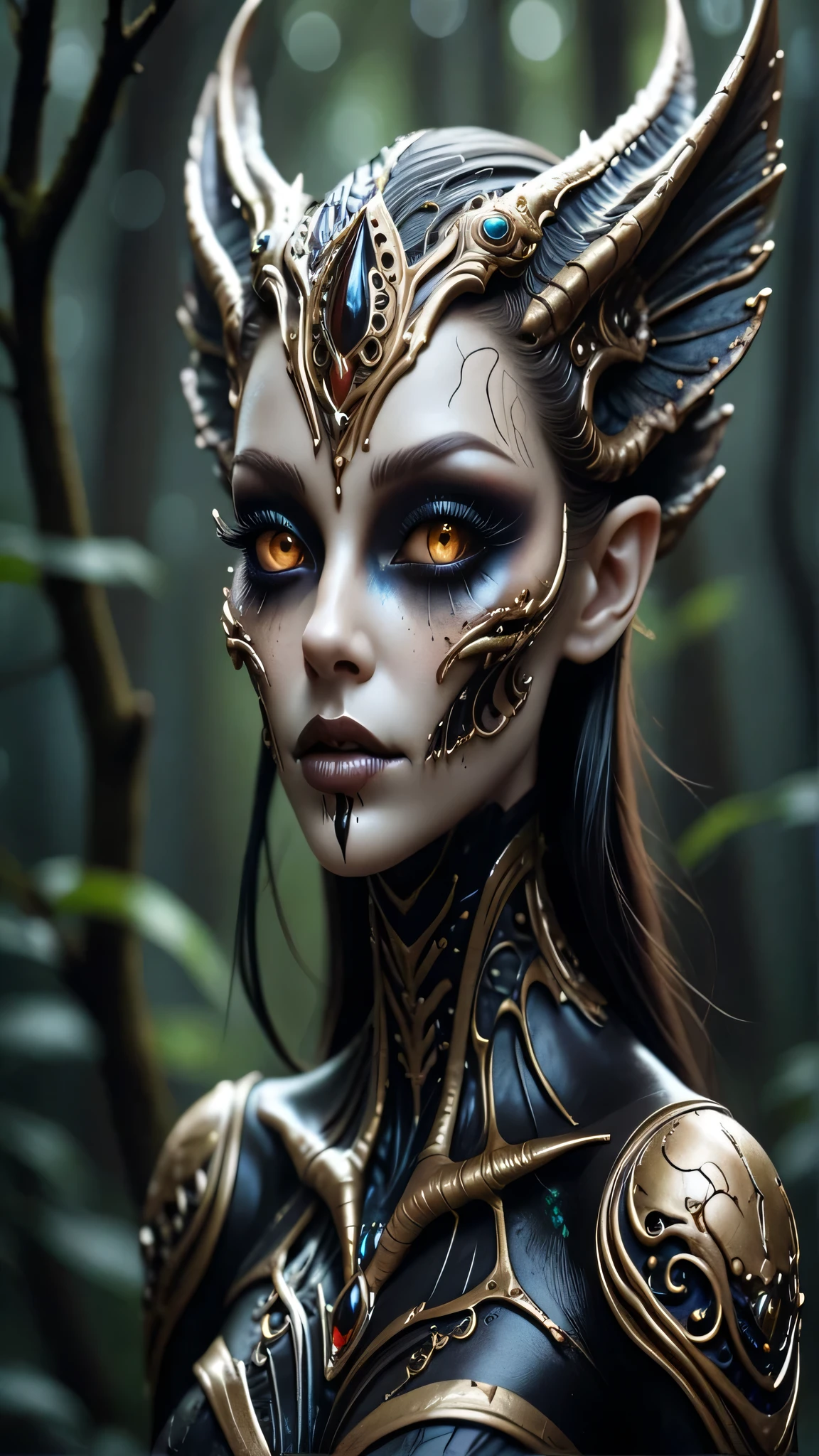 macabre style extraterrestrial creature- diverse life forms with imaginative appearances, elegant or monstrous, . dark, gothic, grim, haunting, highly detailed,