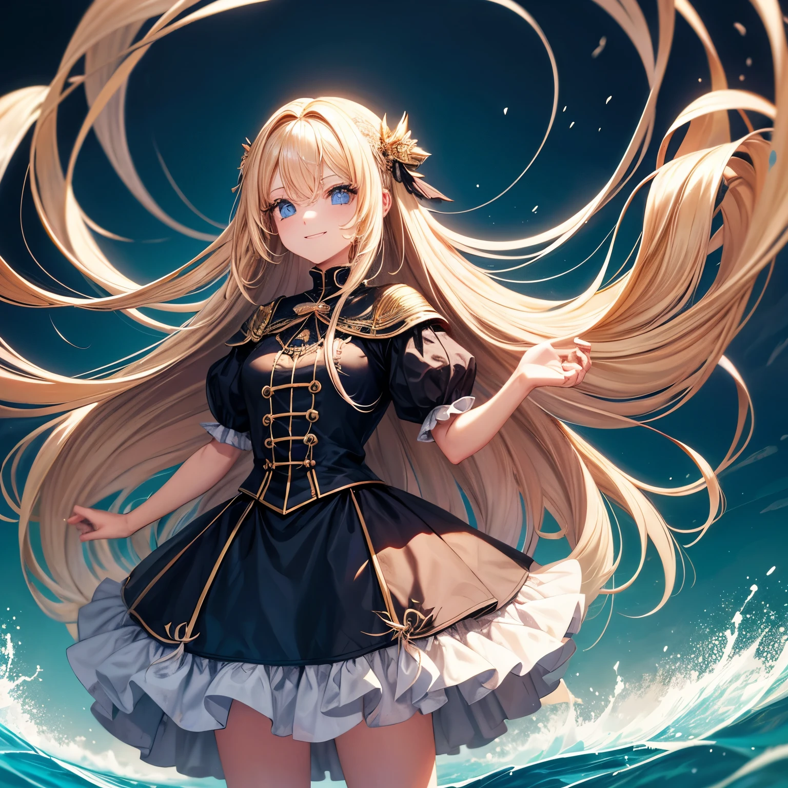 funciona, melhor qualidade, garota, long cabelo alternative, absurdly long cabelo, blonde cabelo, bow cabelo, water eyes, Sorriso Sedutor, language, olhos pretos, long eyelashes, seios grandes, Toupeira no peito, saia preta curta, durante, cabelo fita, flor fita, cabelo_fita, cabelo_fita, cabelo_flor, STANDING, de costas, bunda empinada, sem roupas, 