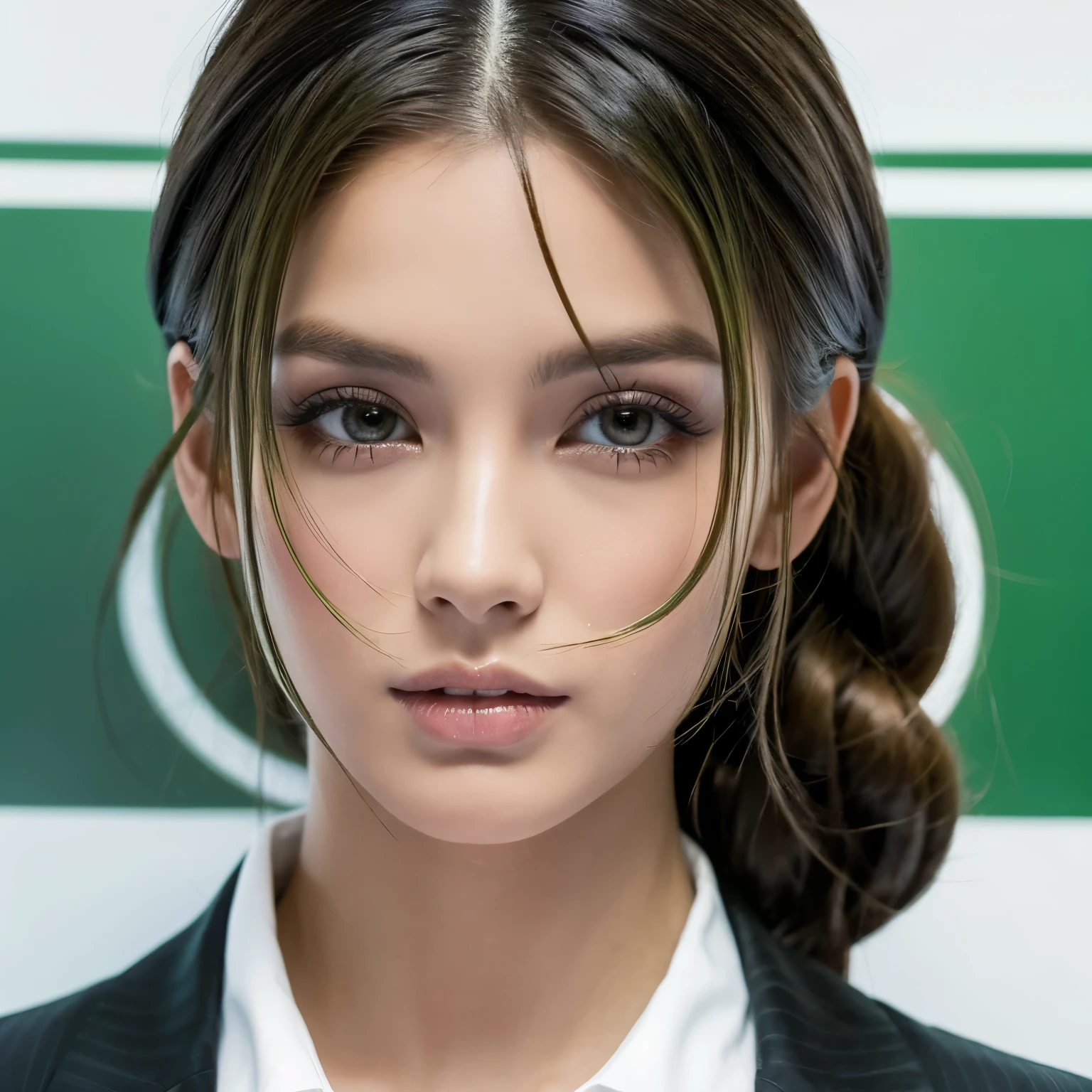 Hombre muy atractivo con traje de cabello blanco y ojos verdes