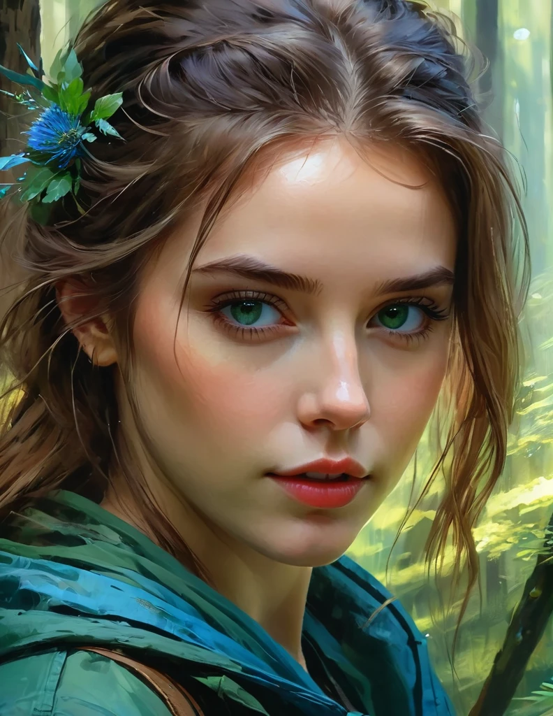 The prompt generated based on the given theme is as follows: 
"happy girl, centered, looking at the camera, approaching perfection, dynamic, (shades of blue and (forest green:1.5)), extremely detailed, digital painting, artstation, concept art, smooth, sharp focus, illustration, art: Carne Griffiths, Vadim Kasyan, detailed face, 4K, high-resolution, masterpiece:1.2, ultra-detailed, photorealistic:1.37, HDR, studio lighting, ultra-fine painting, vivid colors, bokeh."