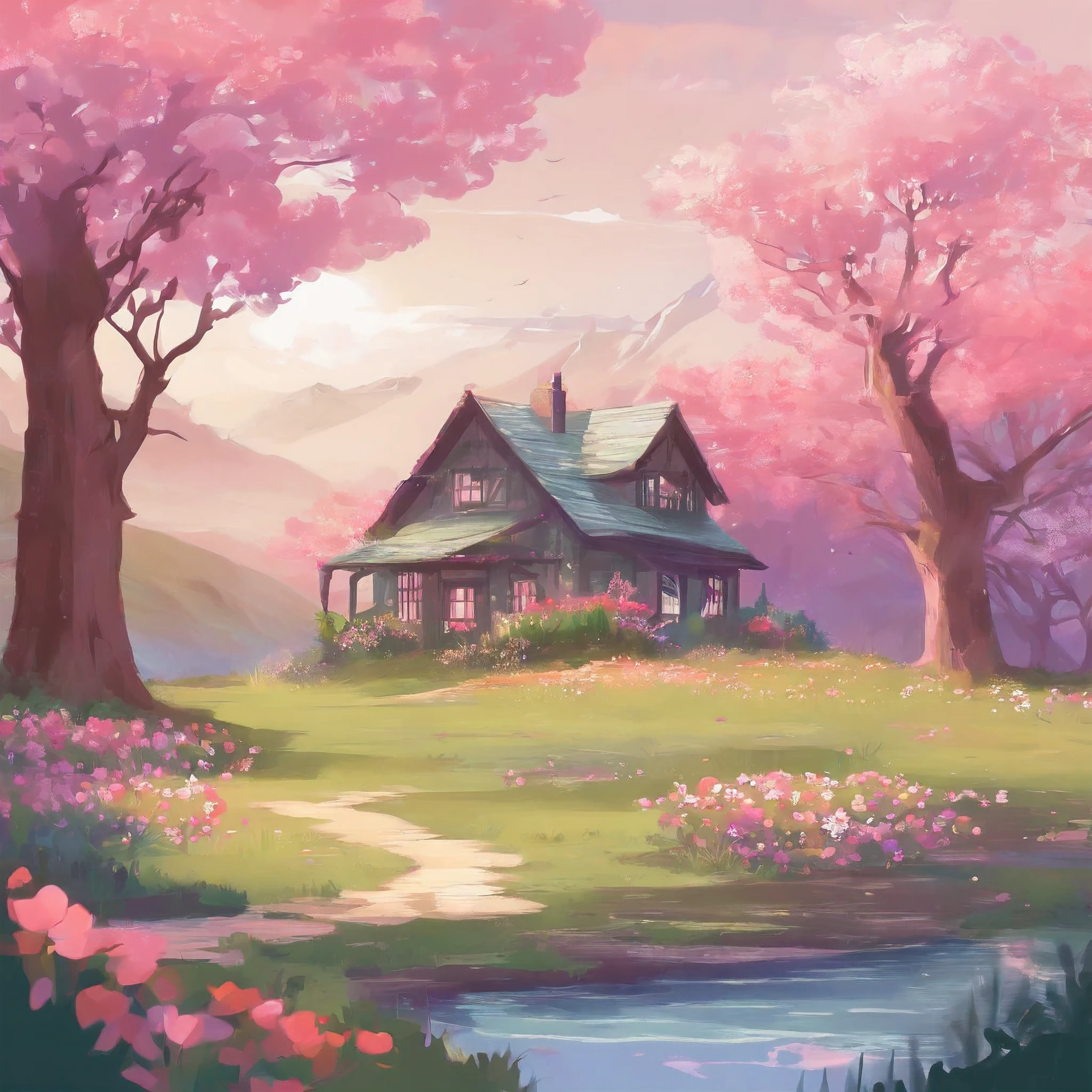 spring cottagecore landscape --ar 1:1 --stylize 1000