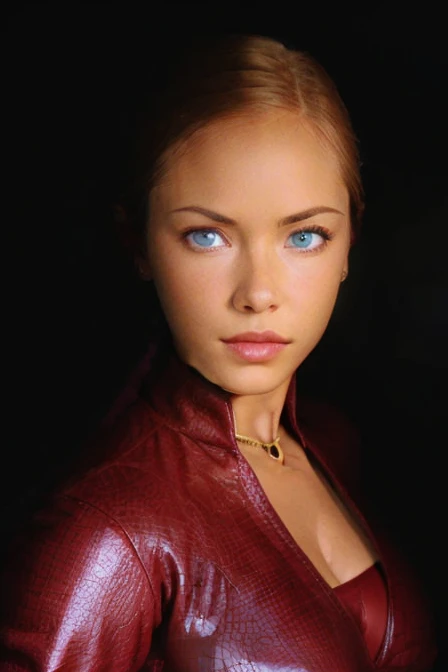 T3RMKL0K, blue eyed, cleavage, red outfit
