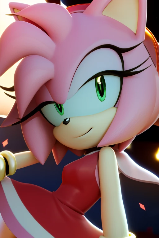 Masterpiece, high quality, studio quality, intricate details, 4k, 1girl, solo, Amy Rose, party dress, eyes open, green eyes, medium breasts