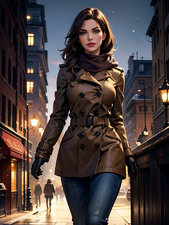 Sandra Bullock、(masterpiece:1.0), (Highest_quality:1.2), (Dark Shot:1.3), Classic Rogue, 1991 Rogue X-Men, 1 girl, Only 1, Head to Toe, standing on street corner, Elegant pose, (clothing: Brown winter coat, Brown color hood, Down lining, White scarf, gloves, jeans) Medium length hair, Brown Hair, Wavy Hair, One gray hair, Green Eyes, Mischievous look, Grin, Lips parted,  Red lipstick, Heavy makeup, Confident expression, Backlight, (realism: 1.5), (Realistic: 1.4), (Disorganized:1.4), 8k, Very detailed, Detailed beautiful woman,  (background: Midnight, it&#39;s snowing, On the streets of New York, Snowy Night), Official Art, Very detailed CG Unity 8k wallpaper, Perfect lighting, colorful, 超High resolution, photograph, 8k, High resolution, Kodak Portrait 400, Film Grain, blurry background, (Bokeh:1.2), (Vibrant_color:1.2), Film Grain:1.2, (Warm colors, Warm Tones:1.2), (color photo), Professional Photograph