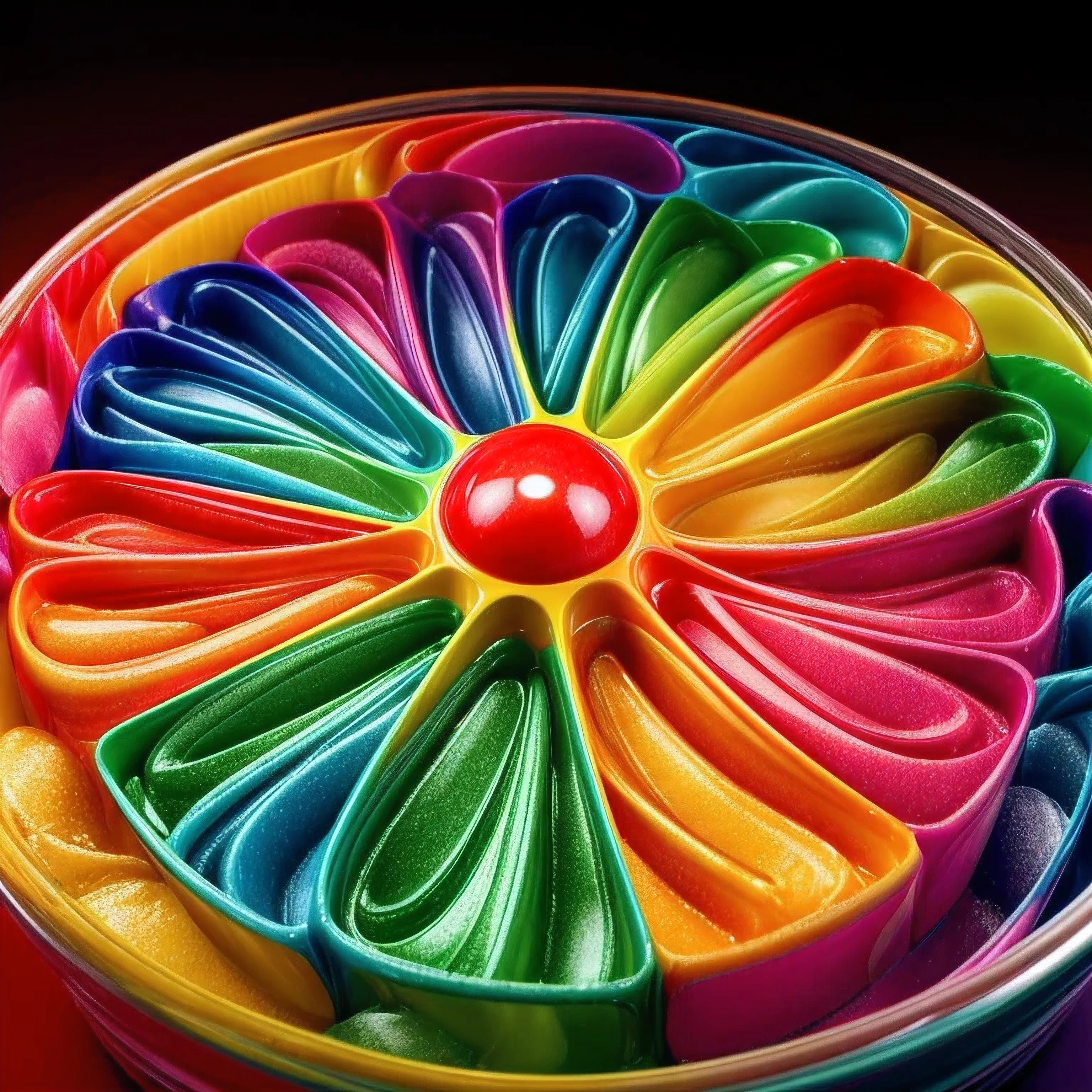 Photograph of a mouthwatering display of MULTI Colored Taffy, capturing the vibrant hues and inviting textures of the assortment. The image showcases a carefully composed masterpiece, meticulously arranged to highlight each individual flavor. Shot in exquisite high resolution, the details of the taffy are so vivid and lifelike that you can almost taste the sugary sweetness. The lighting dances across the glossy surfaces, casting a soft cinematic glow that enhances the vibrant colors. The multi-colored taffy is showcased in a way that accentuates its intricate patterns and delicate contours, making it a feast for the eyes. This incredibly detailed and photorealistic capture of the taffy's vibrant and playful nature is a true visual treat for any candy enthusiast.