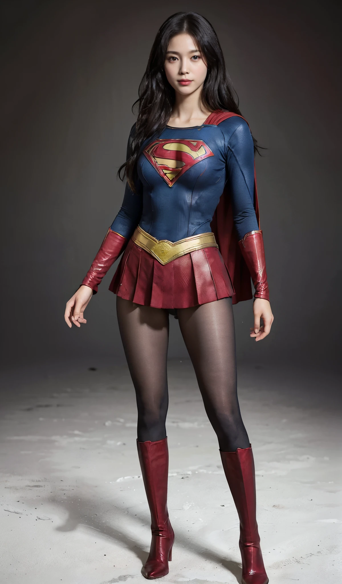 No background、(((Beautiful legs in black tights.)))、(((Legally express the beauty of your smile)))、((((Make the most of your original images)))、(((Supergirl Costume)))、(((A form-fitting Supergirl costume)))、(((Beautiful Hair)))、(((suffering)))、(((Please wear black tights....、Wear red boots)))、((Best image quality、8k))、((highest quality、8k、masterpiece:1.3))、(((Preserve background )))、Sharp focus:1.2、Beautiful woman with perfect figure:1.4、Slim Abs:1.2、Wet body:1.5、Highly detailed face and skin texture、8k