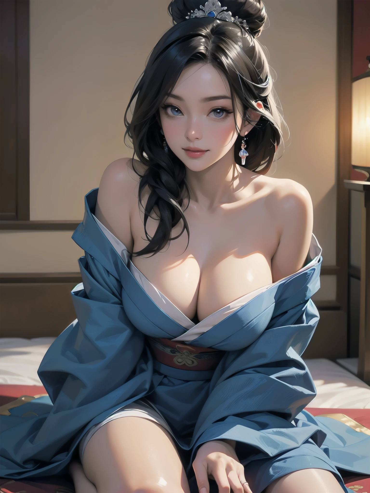 (lactation through clothes:1.1),nipples standing,(nipples peek:1.4),masterpiece, High resolution, high quality, Super detailed, 8k, Detailed face, Detailed hair texture, (Innocent_big_eye:1.0), ancient China, Candlelight, Woman in red kimono, Beautiful Portraits, Beautiful fantasy queen, ((Beautiful fantasy queen)), Huge breasts:1.5, Cleavage, Chinese Princess, palace, A girl wearing a colorful Chinese dress, Chinese clothing, Off the shoulder, Bare shoulders, Collarless, embroidery, Japanese Goddess, Beautiful and attractive anime woman, Chinese Beauty, wariza, Sitting on the floor, Leaning forward:1.3, Place your hands between your legs, Captivating smile, Mouth splits, View Viewer, 