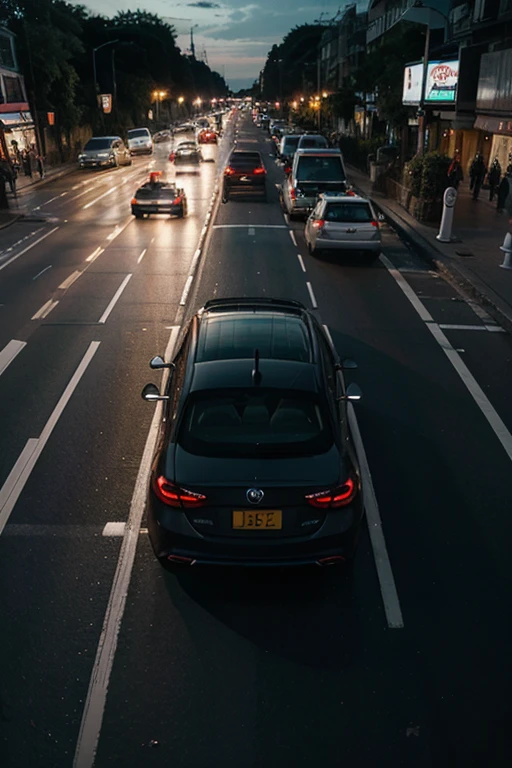 Create a picture of heavy night traffic from outside the car.