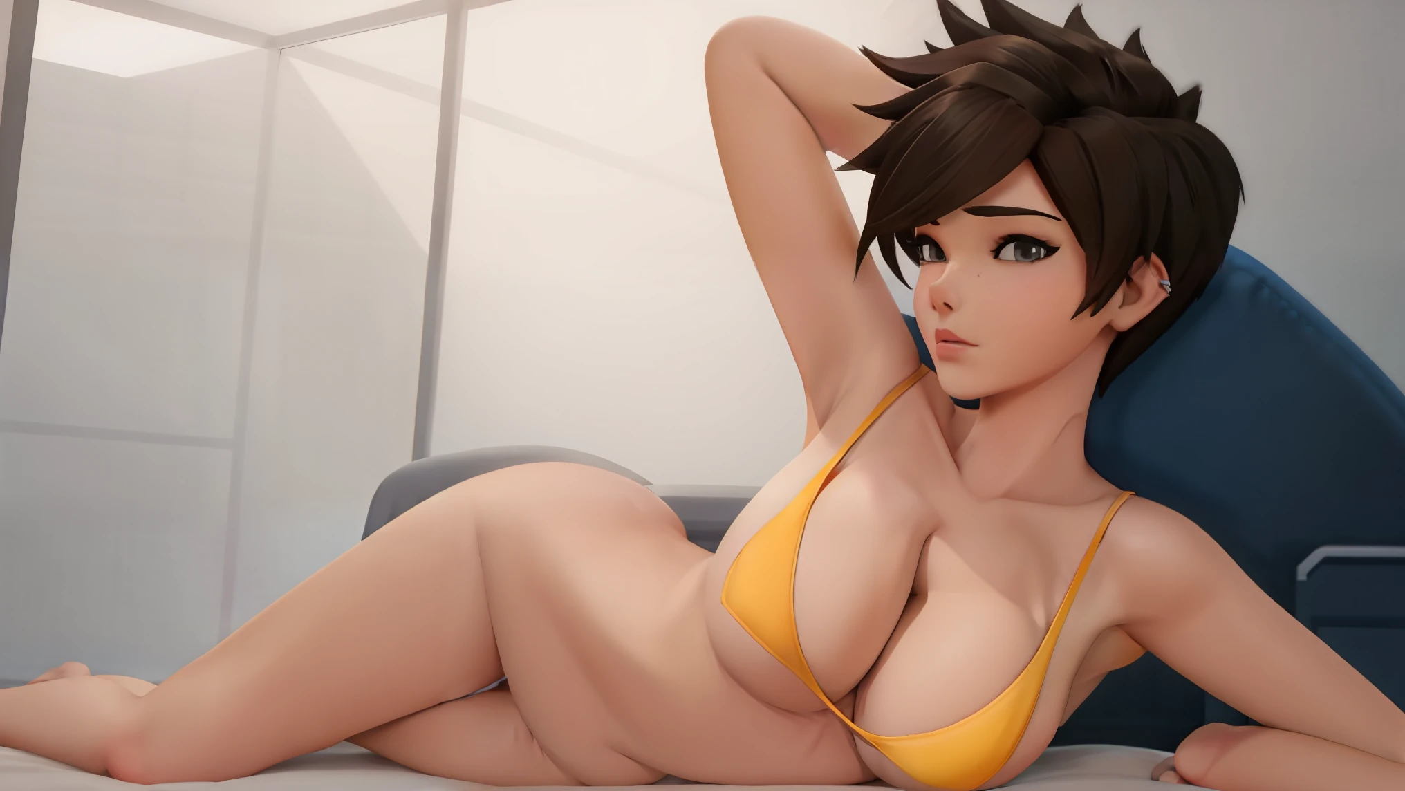 1girl, Tracer from overwatch is naked except for yellow sneakers, squatting, spread legs, riding your penis, inside, blushing, no_underwear, pussy, topless, nsfw, , pussy, pubic hair, pussy, uncensored, nsfw, porn, naked, nude, topless, thicc_ass, nsfw, sex with viewer, looking at viewer,