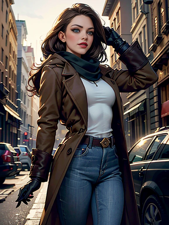 Amanda Seyfried、(masterpiece:1.0), (Highest_quality:1.2), (Dark Shot:1.3), Classic Rogue, 1991 Rogue X-Men, 1 girl, Only 1, Head to Toe, standing on street corner, Elegant pose, (clothing: Brown winter coat, Brown color hood, Down lining, White scarf, gloves, jeans) Medium length hair, Brown Hair, Wavy Hair, One gray hair, Green Eyes, Mischievous look, Grin, Lips parted,  Red lipstick, Heavy makeup, Confident expression, Backlight, (realism: 1.5), (Realistic: 1.4), (Disorganized:1.4), 8k, Very detailed, Detailed beautiful woman,  (background: Midnight, it&#39;s snowing, On the streets of New York, Snowy Night), Official Art, Very detailed CG Unity 8k wallpaper, Perfect lighting, colorful, 超High resolution, photograph, 8k, High resolution, Kodak Portrait 400, Film Grain, blurry background, (Bokeh:1.2), (Vibrant_color:1.2), Film Grain:1.2, (Warm colors, Warm Tones:1.2), (color photo), Professional Photograph