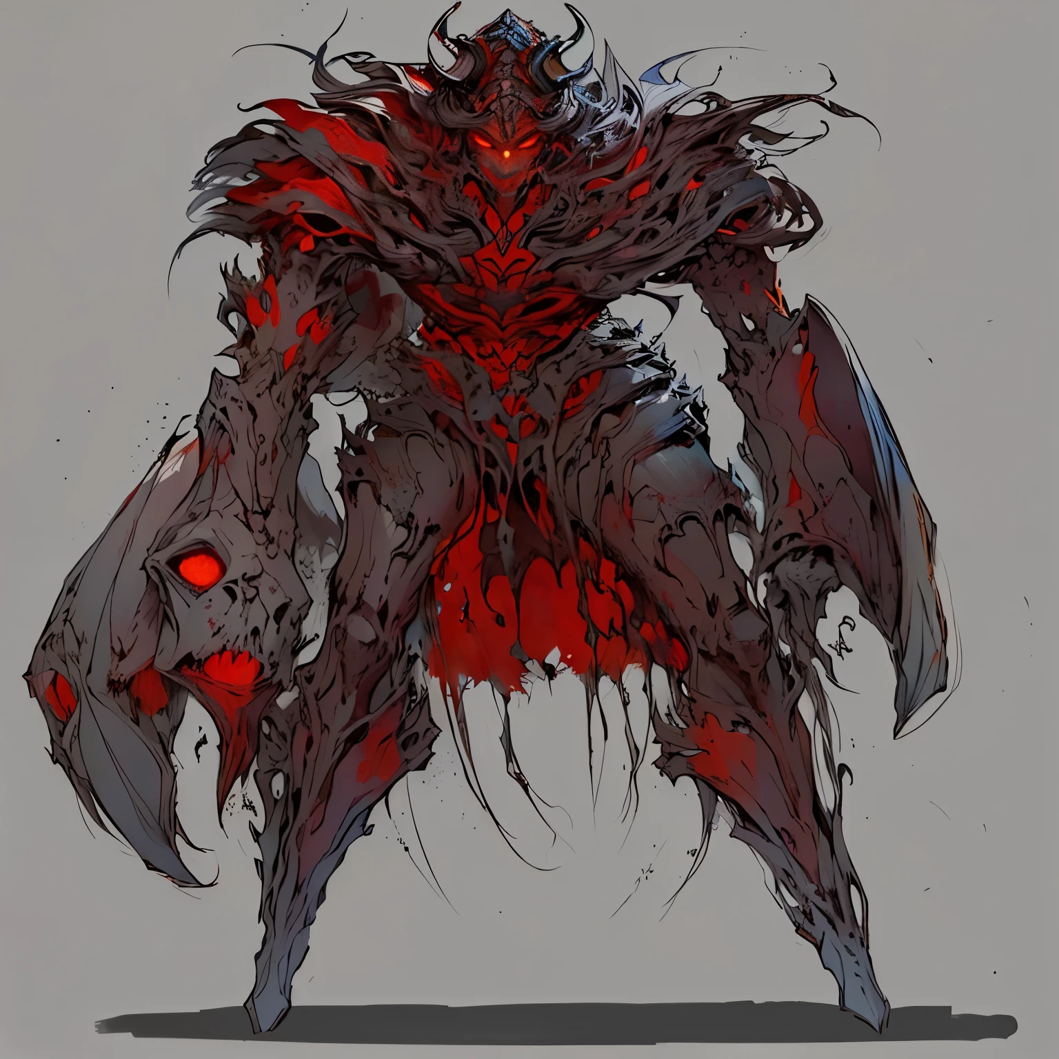 o desenho de um monstro com olhos vermelhos e corpo grande, Sangrento + arte conceitual, demon soul arte conceitual, monster arte conceitual, conceito de corpo inteiro, conceito criatura personagem arte, creature arte conceitual, organico, projeto de criatura, conceito de criatura realista, detailed conceito de corpo inteiro, criatura da loucura, personagem conceitual, cosmic horror arte conceitual, conceito de personagem irrealista