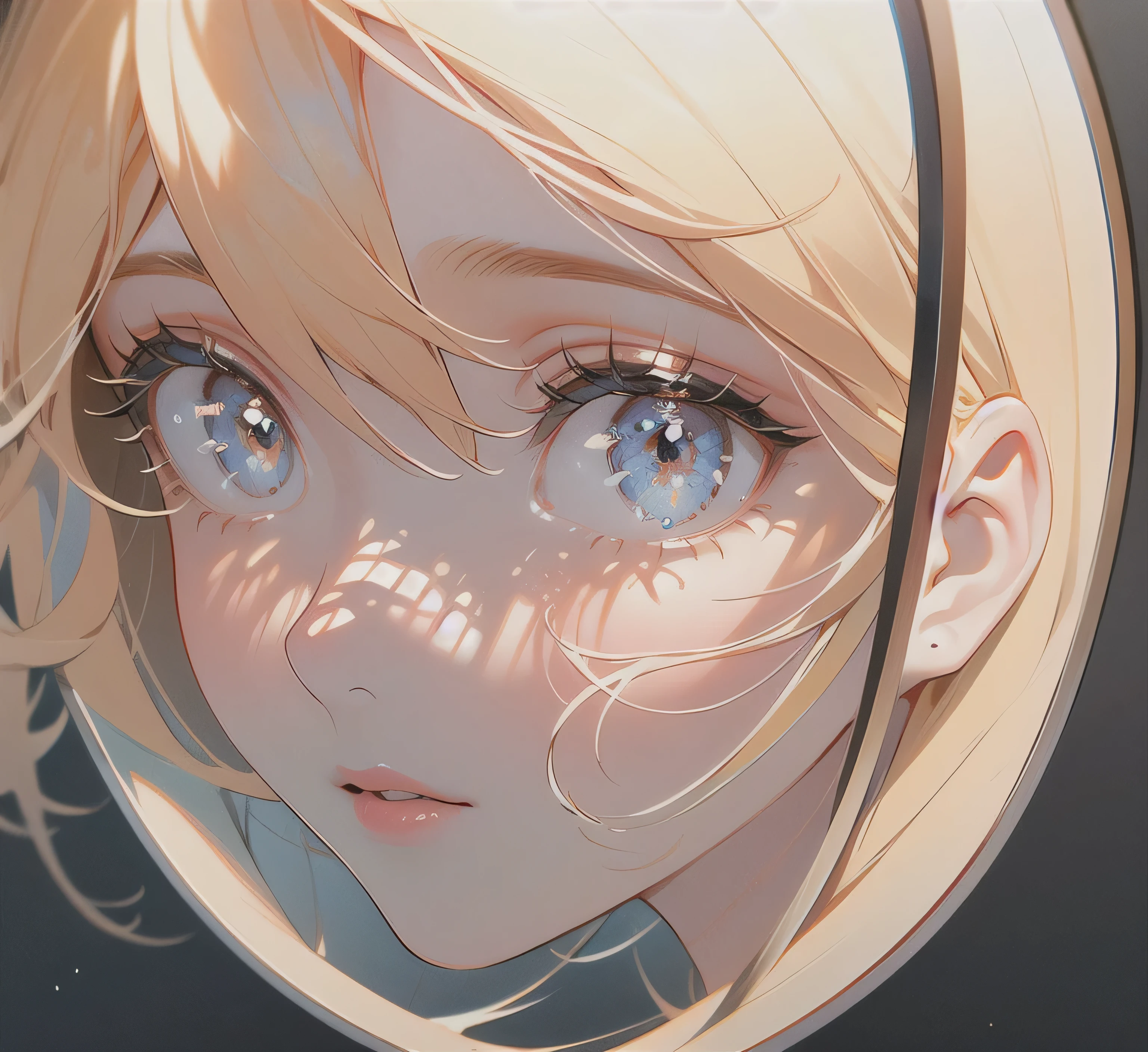 (best quality,highres,realistic:1.2),A girl looking at herself in the mirror, her reflection is a different girl,detailed eyes,detailed lips,long eyelashes,beautiful face,reflection of a different girl in the mirror,girl's appearance,dual reflection,clear mirror,soft lighting,fine brushstrokes,portrait,pastel colors
