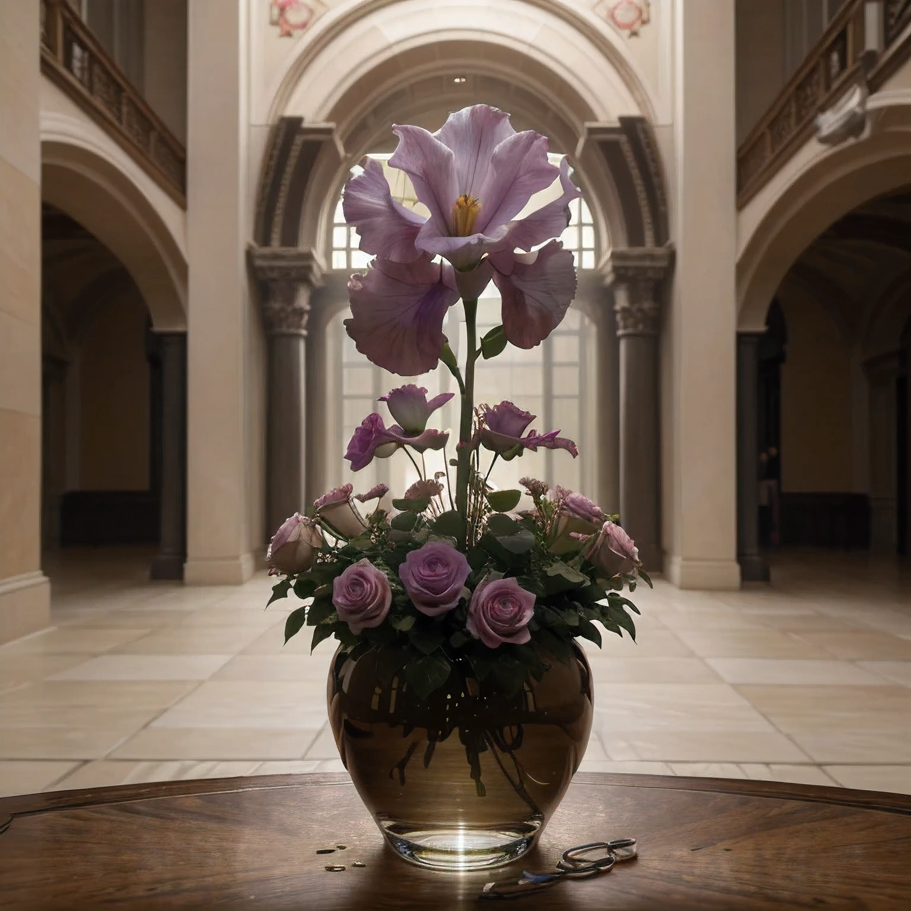Best quality, masterpiece, ultra high res, (photorealistic: 1.4), absurd,
Iris blooms in the vase, fanciful creature,
 CircuitBoardAI, Best quality, masterpiece, ultra-high resolution, (photorealistic: 1.4), absurd, a fantasy Rose Diadem bloom in the pot, CircuitBoardAI,