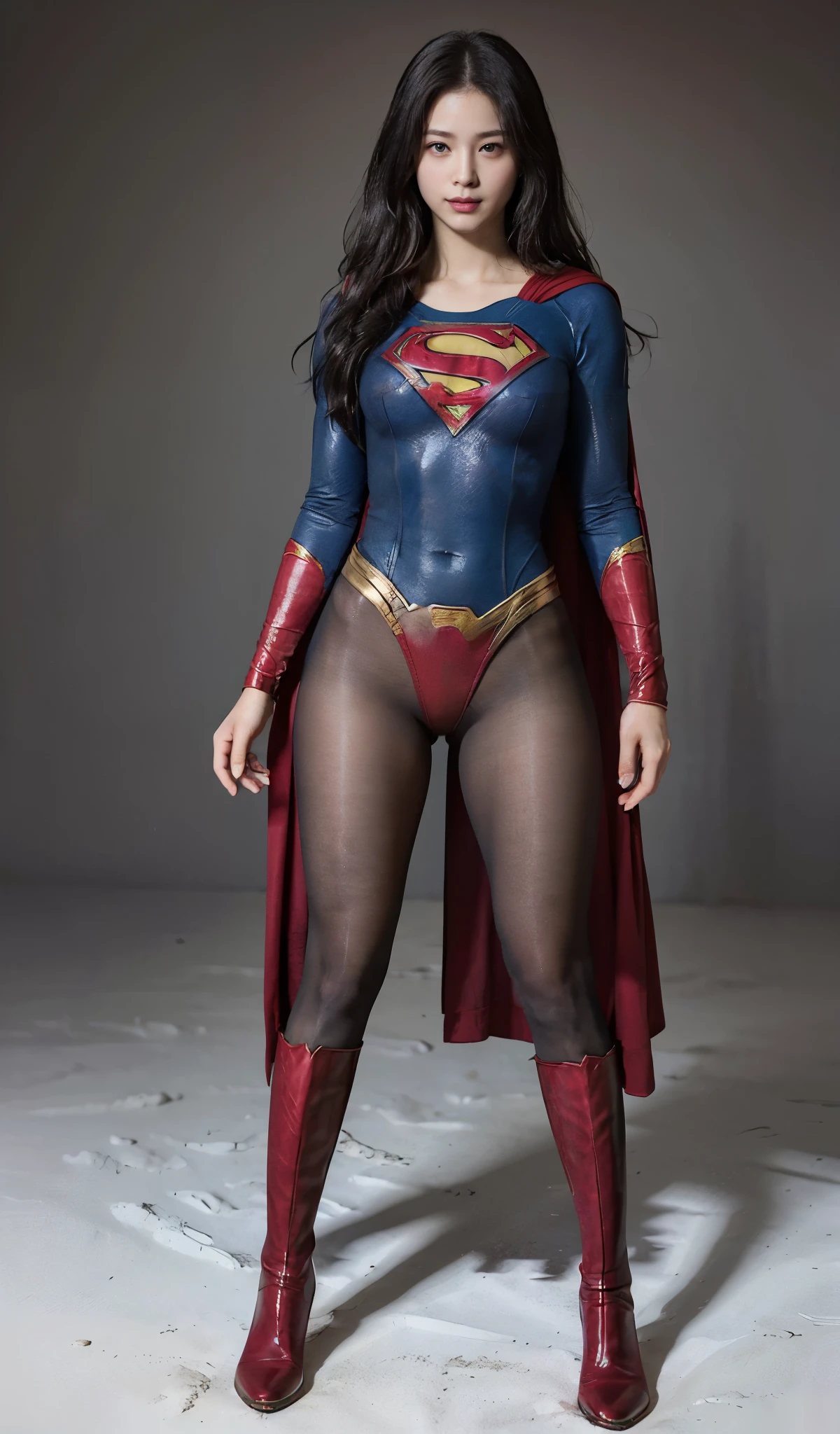 No background、(((Beautiful legs in black tights.)))、(((Legally express the beauty of your smile)))、((((Make the most of your original images)))、(((Supergirl Costume)))、(((A form-fitting Supergirl costume)))、(((Beautiful Hair)))、(((suffering)))、(((Please wear black tights....、Wear red boots)))、((Best image quality、8k))、((highest quality、8k、masterpiece:1.3))、(((Preserve background )))、Sharp focus:1.2、Beautiful woman with perfect figure:1.4、Slim Abs:1.2、Wet body:1.5、Highly detailed face and skin texture、8k