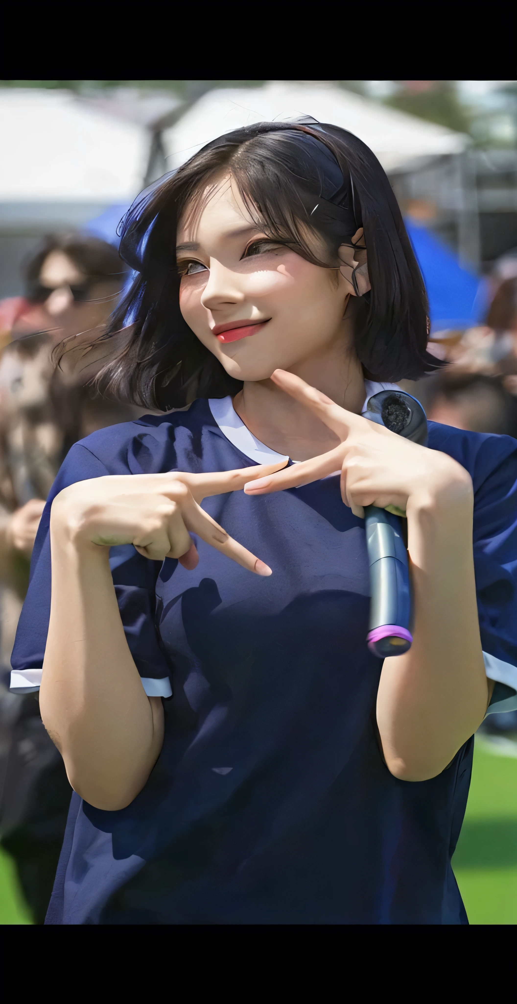 woman in blue shirt holding a tennis racket and pointing at the camera, jisoo from blackpink, jisoo of blackpink, kim doyoung, sun yunjoo, jossi of blackpink, taejune kim, portrait jisoo blackpink, fanart, korean idol, tzuyu from twice, cindy avelino, with index finger, park ji-min, jaeyeon nam, waving