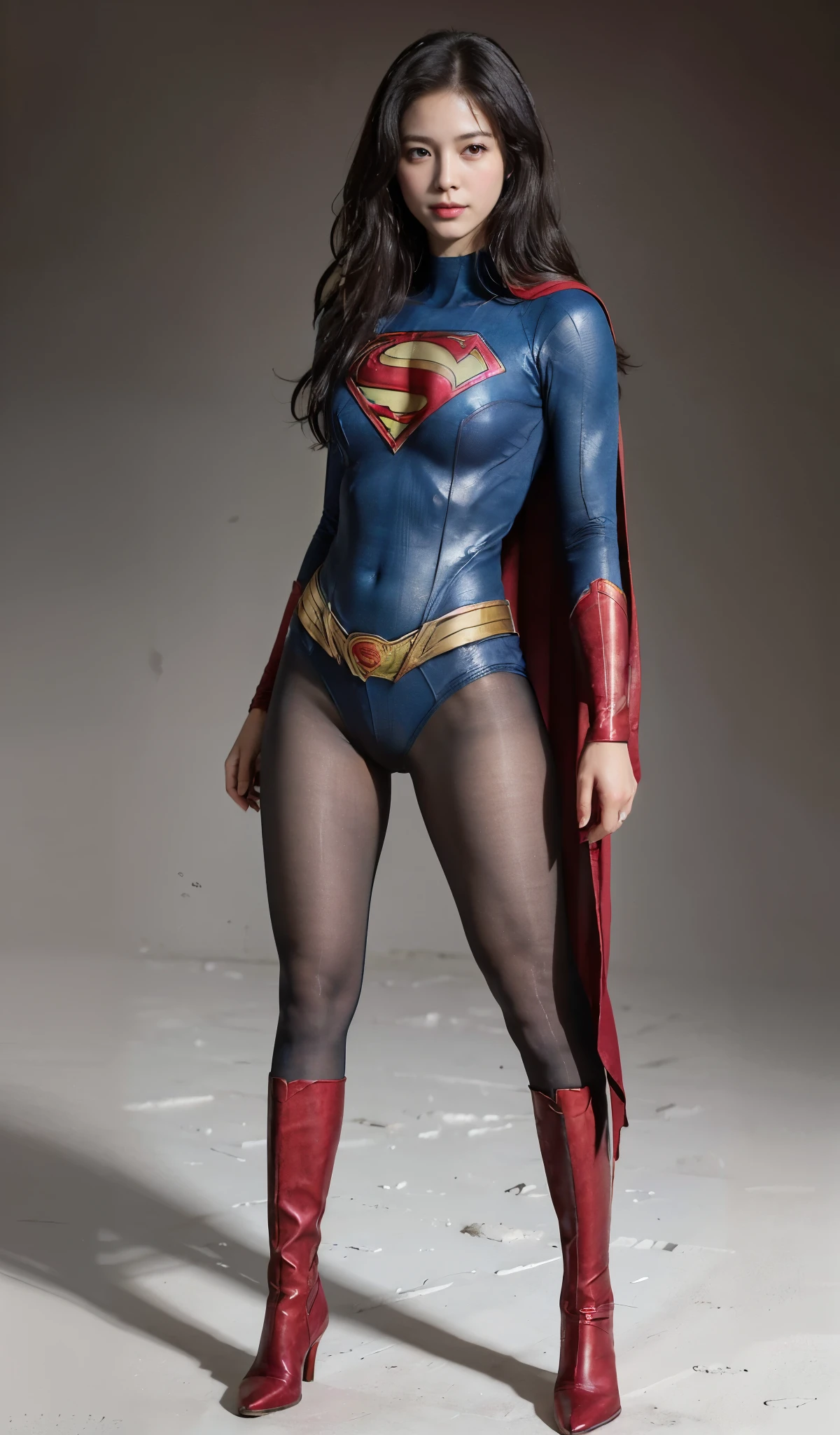 No background、(((Model Body Type)))、(((Beautiful legs in black tights.)))、(((Legally express the beauty of your smile)))、((((Make the most of your original images)))、(((Supergirl Costume)))、(((A form-fitting Supergirl costume)))、(((Beautiful Hair)))、(((suffering)))、(((Please wear black tights....、Wear red boots)))、((Best image quality、8k))、((highest quality、8k、masterpiece:1.3))、(((Preserve background )))、Sharp focus:1.2、Beautiful woman with perfect figure:1.4、Slim Abs:1.2、Wet body:1.5、Highly detailed face and skin texture、8k
