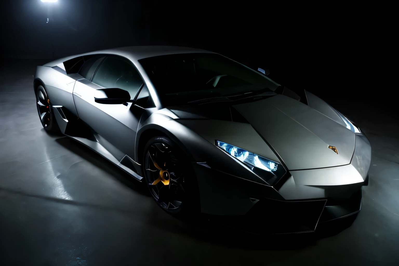 Lamborghini reventon, (detailed stunning environment), cinematic, cover art, (low front angle), intricate, highly detailed, smooth, sharp focus, cinematic lighting, atmospheric, photoreal, 8k, Canon EF 200-400mm f/4L IS USM Extender 1. 4x Lens, stan Winston studio