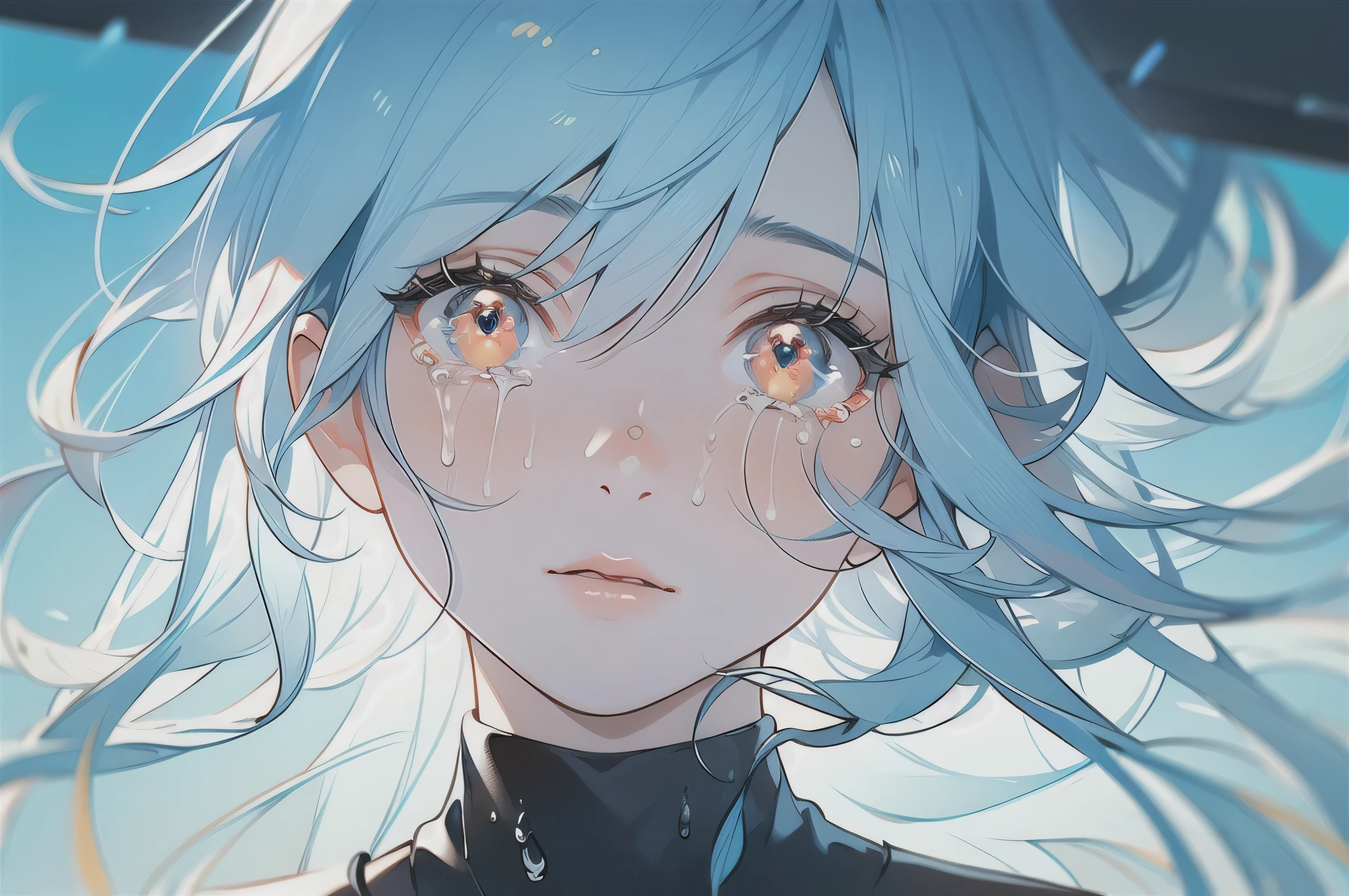 (best quality,ultra-detailed,photorealistic:1.37),girl,crying blood,expressionless,lifeless eyes,blood red tears,deep sadness,pale skin,dark background,emotional scene,vivid colors,dramatic lighting,horror genre