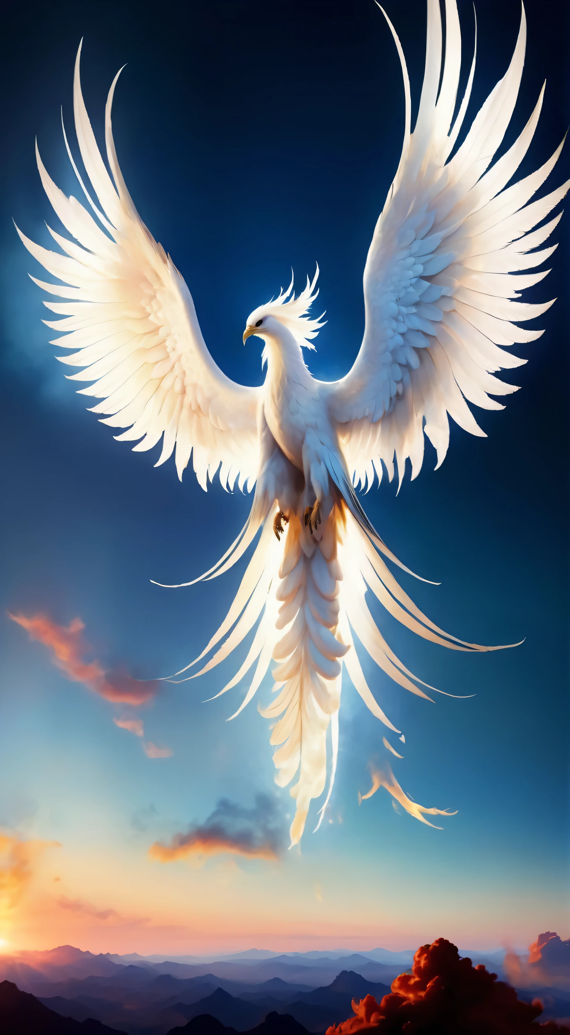 a close up of a white bird flying in the sky, ''wallpaper of a phoenix, ''wallpaper of a phoenix resting, phoenix rising, artwork of a phoenix, phoenix rising from the ashes, ophanim has bird wings, blue phoenix bird, phoenix dragon, big white glowing wings, phoenix in fire, phoenix-inspired, glowing feathers, majestic wings, phoenix