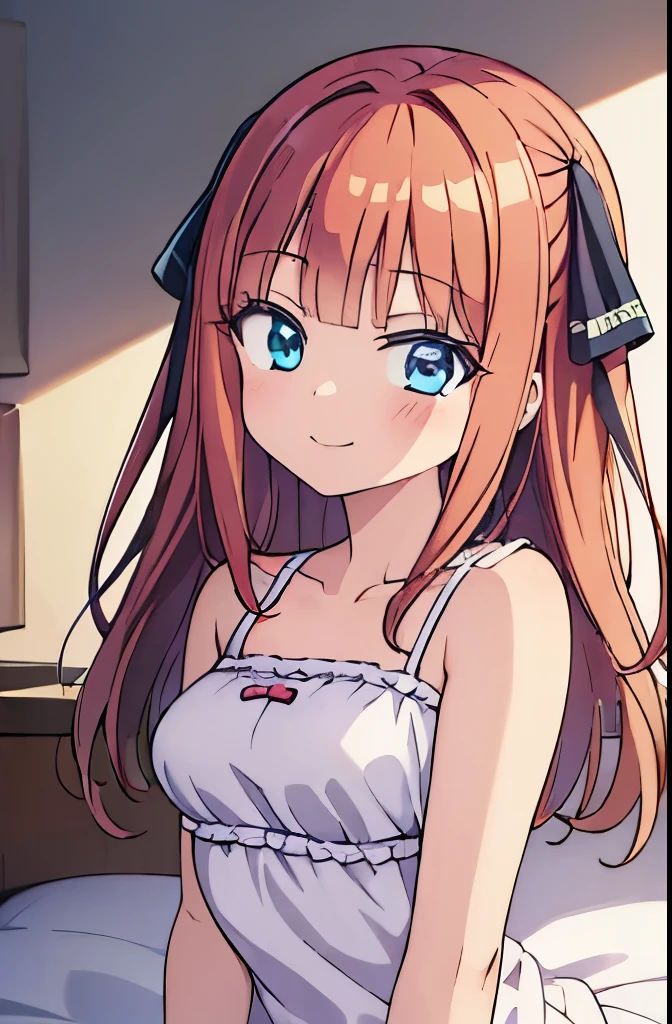 ((masterpiece)), ((best quality)), (ultra-detailed), anime style, on the bed, a cute girl, 1girl, solo, smile, underwear00