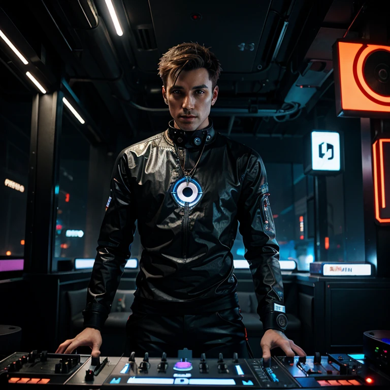 Male DJ Robot in Futuristic Cyberpunk