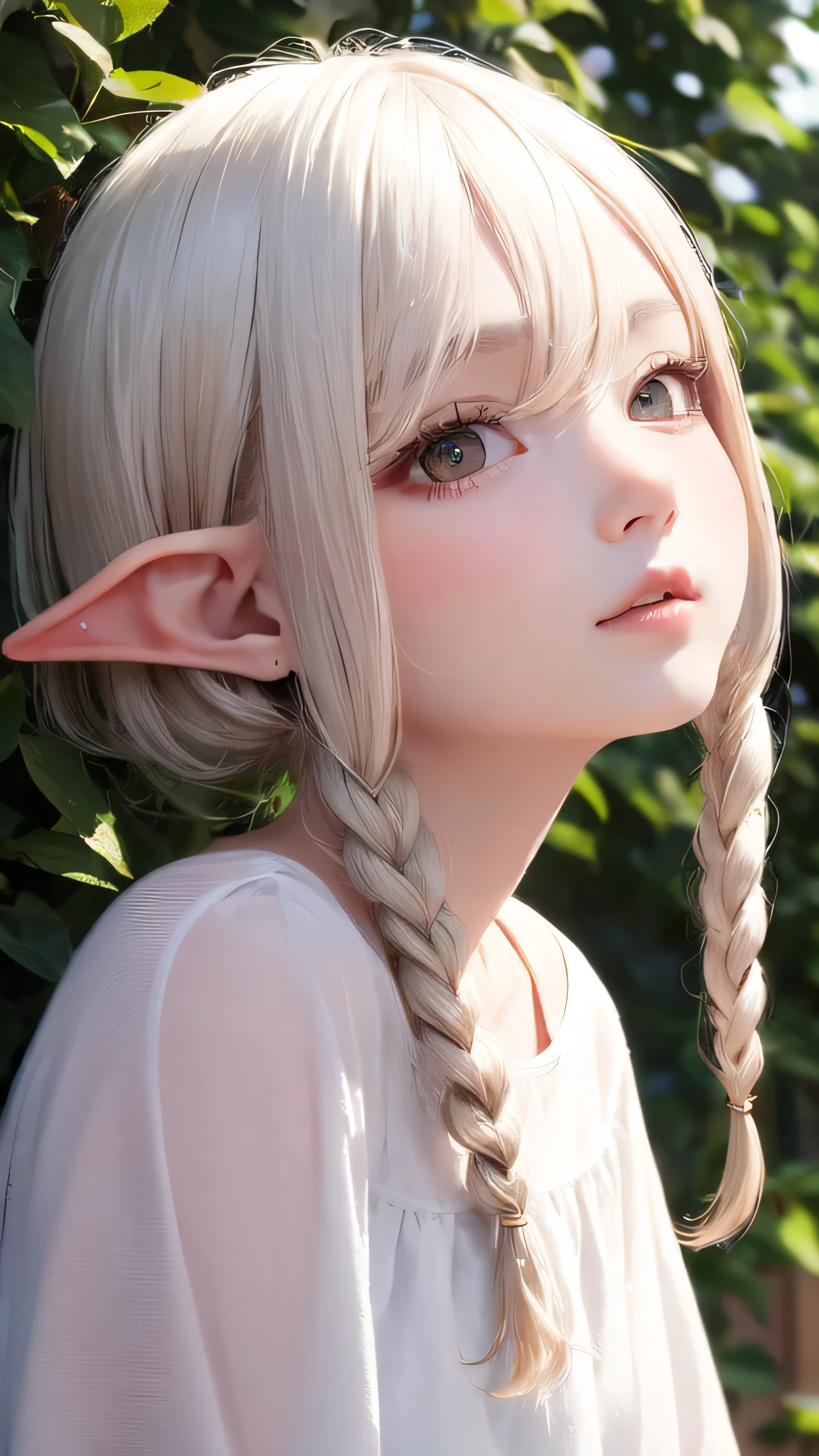 (extremely detailed CG unity 8k wallpaper),(masterpiece), (best quality), (realistic), soft lighting, trending on 500px, novelAI, masterpiece, elf, child, fullbody, long braids, beautiful intricate white dress