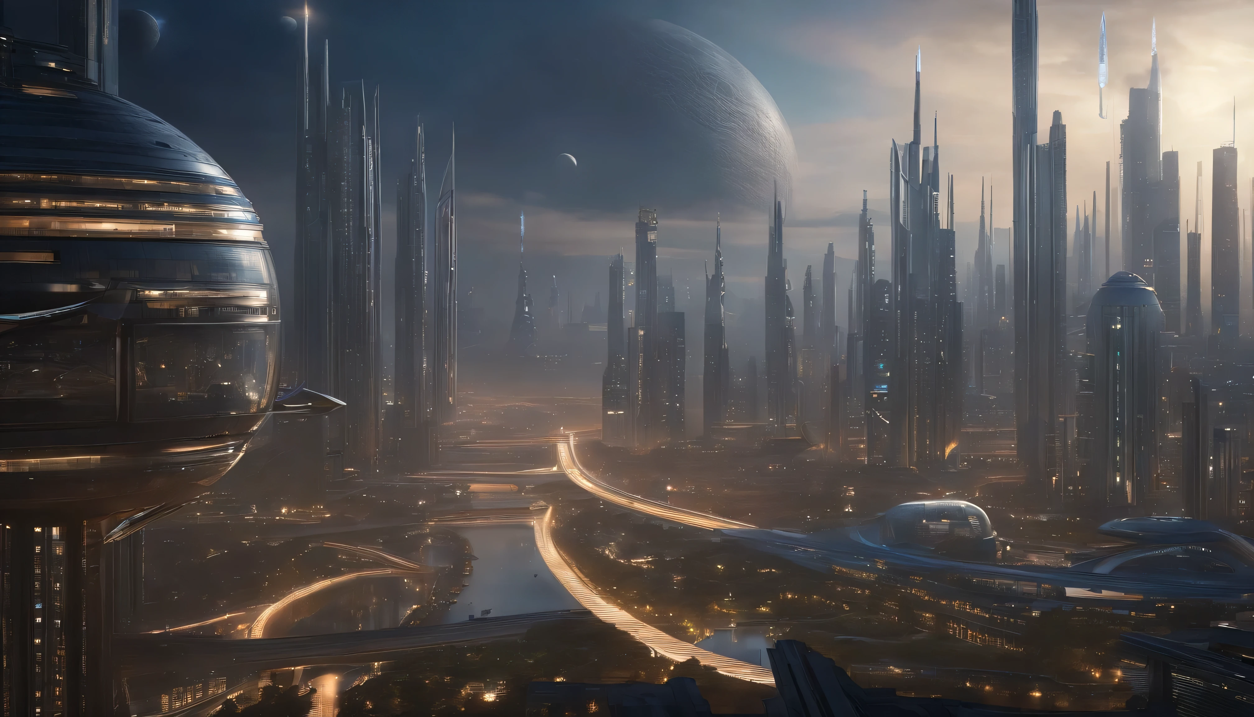 Space City、Future City、alien、Floating in space、cyber punk、A row of skyscrapers、Space Station、highest quality、masterpiece、24century、dream、Utopian、Earth、The world of dreams、Fantasy、𝓡𝓸𝓶𝓪𝓷𝓽𝓲𝓬、Beautiful City
