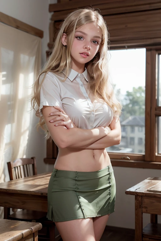 s1enna with long blonde hair, wearing a , shirt and pleated skirt, in a classroom,
(masterpiece, best quality, high quality), hyperdetailed, highres, high detail, intricate detail, HDR, 8k, sharp focus, detailed background, perfect hands, realistic eyes, detailed skin texture, (blush:0.5), (goosebumps:0.5), subsurface scattering,
