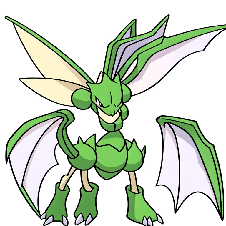 (masterpiece, best quality:1.2,simple background,white back ground),solo,scyther \(pokemon\),pokemon \(creature\),blade,full body,no humans,black eyes,wings,standing,