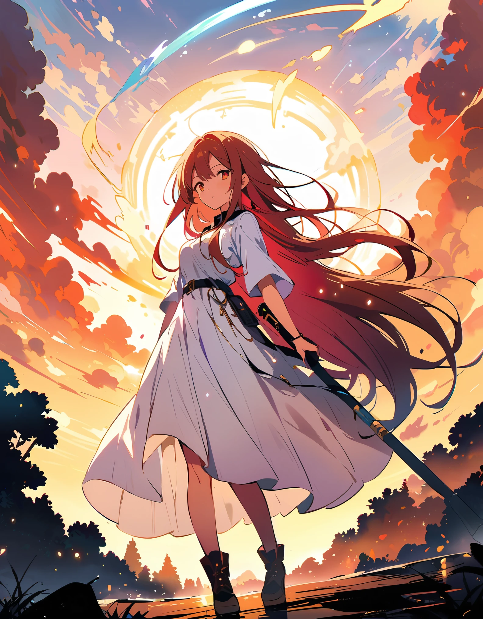 The angel&#39;s body shines with charming light in the sky  