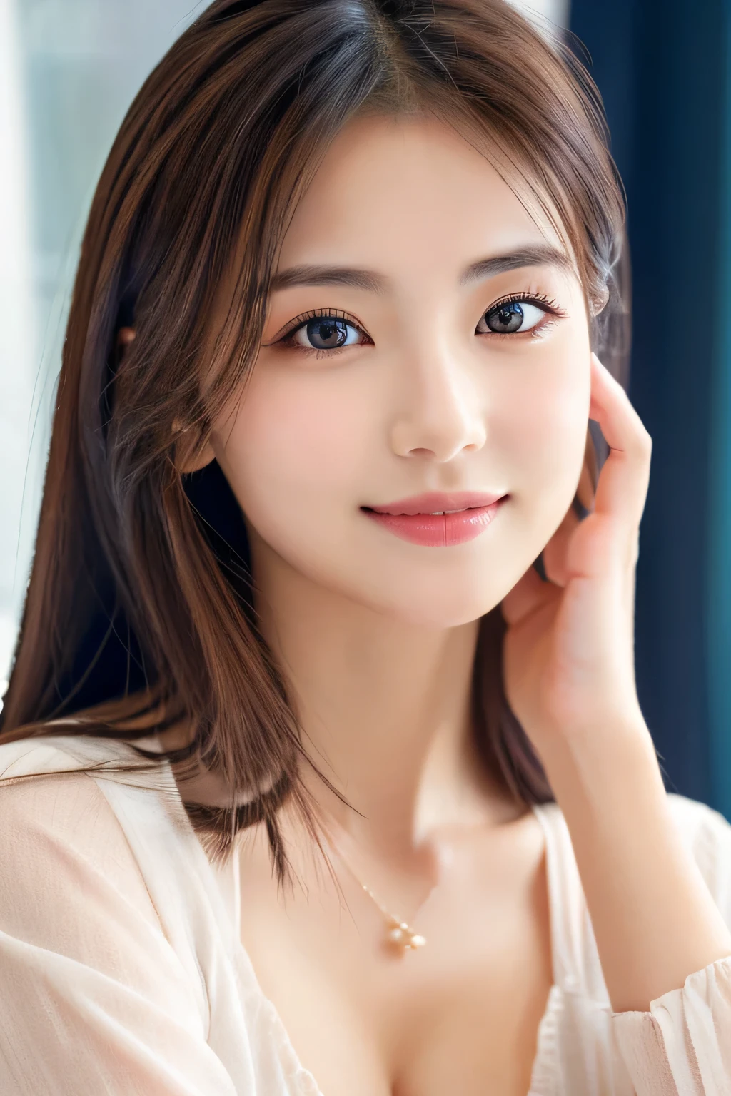 (((8k,Attention to detail,Attention to detail、highest quality,masterpiece,Attention to detail,alone))),RAW Photos & Realistic atmosphere,Beautiful dark eyes,Mouth Details,Glossy Lips,Thin eyebrows,beautiful Eyes、Soft white skin that shines in every detail、Her deep black eyes are very beautiful,Lip details、Very beautiful face,Very beautiful face、Lively Faces,beautiful, Glowing Lips,beautiful Eyebrows,Infinite Reality, Realistic Young Gravure Idol,Very cute woman , Young Gravure Idol, Young Gravure Idol, とても美しくてかわいいbeautiful 21 year old beauty,Incredibly beautiful and elegant,beautiful 21 year old beauty,Natural soft light,(Shiny Hair,,beautiful and kind eyes:1.5),A kind smile,Shapely breasts,Medium Long Hair,Tying up hair,beautiful posture,No makeup,Watching the Future,Red Shirt,