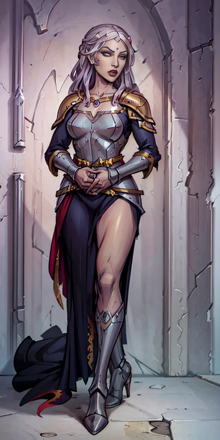 ((Masterpiece, white background)) full body of a woman in a dress with a veil, feet together, standing feet together, military boots, beautiful fantasy maiden slave warrior, beautiful fantasy art portrait, fantasy victorian art, medieval fantasy art, beautiful and elegant queen, portrait of queen of light, fantasy portrait art, gothic fantasy art, a beautiful fantasy empress, hands on hips (Camilla)