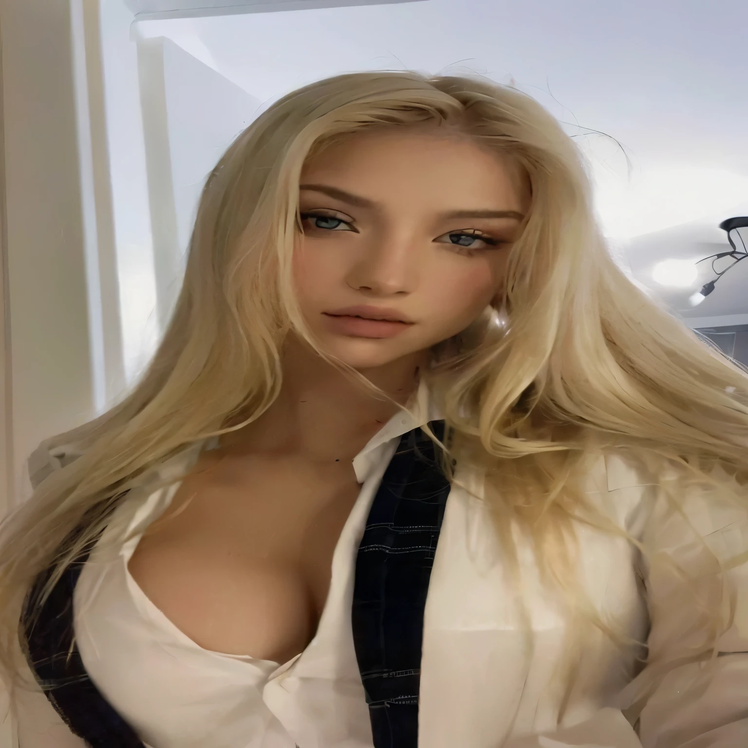 Mujer rubia con pelo largo vistiendo una camisa blanca y una corbata negra., una hermosa rubia, pelo largo y rubio y ojos grandes, angelablanca, diosa rubia, yelena belova, pelo largo y rubio y ojos grandes, beautiful Chica rubia, chica sexy con cabello largo y rubio, pelo largo y rubio y ojos azules, Chica rubia, con pelo largo y rubio, Rubia y rasgos atractivos.