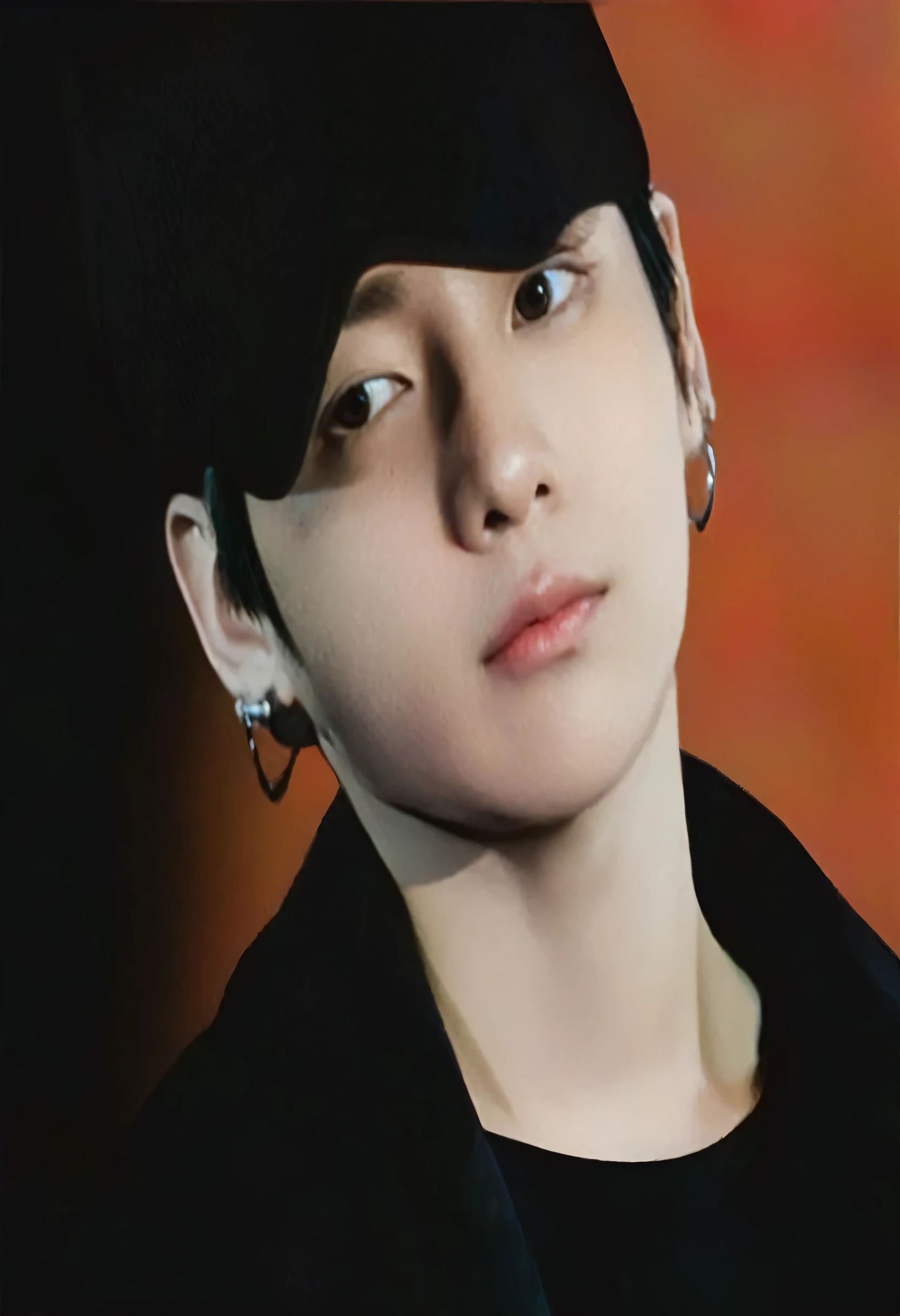 there is a young man with a black hat and earrings, Retrato de Jossi do Blackpink, Jungkook, retrato de ultra realista, park Jimin, kpop idol portrait, [ arte digital ]!!, retrato de alta qualidade, Jungkook de cabelo preto, Jimin, Tae June Kim, foto de retrato realista, fotorrealista!!!!!!! Estilo de arte, jeon jungkook, inspirado em jungkook jeon 