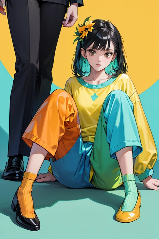 She is an American with a red nose, black ears and yellow and black eyes and wears a lime green shirt with an orange and light blue flower on the front, light blue pants, orange socks and dark blue-green slip-on shoes, her nightwear is yellow footsie pajamas with lime-green trim. SPARKLE; GLITTER