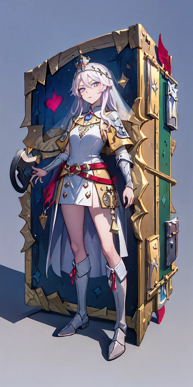 ((Masterpiece, white background)) full body of a woman in a dress with a veil, feet together, standing feet together, military boots, beautiful fantasy maiden slave warrior, beautiful fantasy art portrait, fantasy victorian art, medieval fantasy art, beautiful and elegant queen, portrait of queen of light, fantasy portrait art, gothic fantasy art, a beautiful fantasy empress, hands on hips (Camilla)