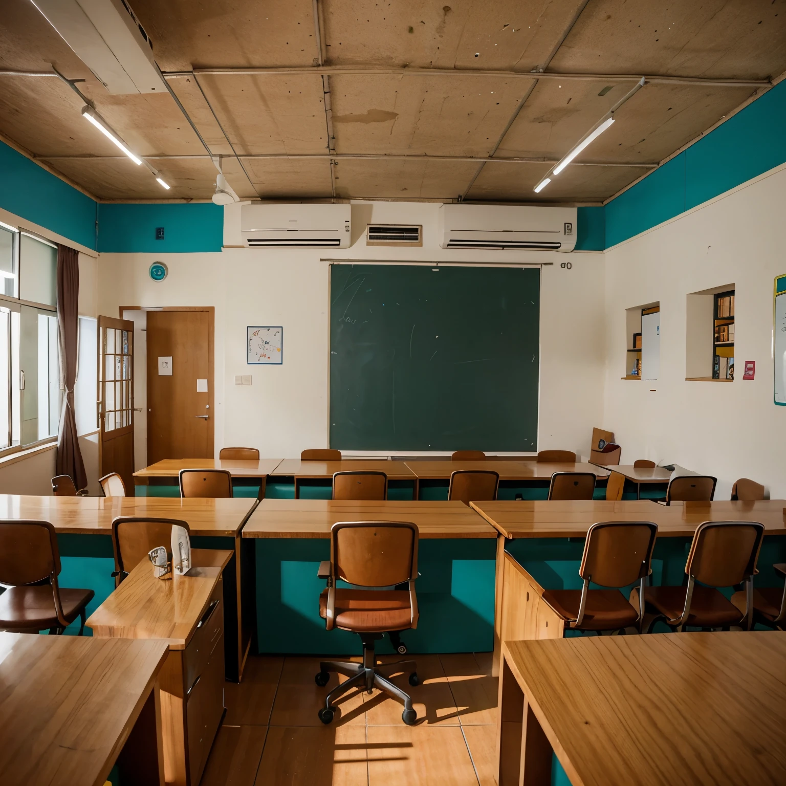 Sala de aula cartoon olhando para o professor