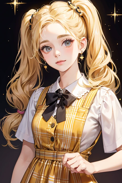 Dodie has sandy-blonde hair down to her neck that is curled in at the bottom. Dodie wears her hair in pigtails, Dodie dresses in a preppy style and wears some stripes or some plaid and bright clothes. She is always shown to wear earrings that are two studs connected. SPARKLE; GLITTER
