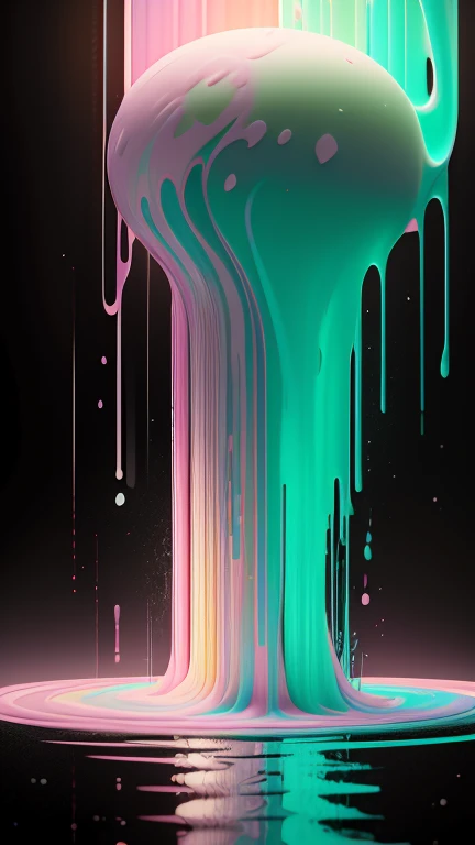 commercial photography, poderosa explosión de slime comes from the bottom of the shot in the image in a small stream and ends in the middle of the image in a large splash, paint splash, wet, artstation, by Lisa Frank, (cartoon, anime, flat colours, thin contours, pastel : 1.3), in the center of the explosion, white lighting, luz de estudio, 8K octane rendering, high resolution photography, buen detalle, incredibly detailed, en una llanura negra y aislada, foto de stock, professional color correction