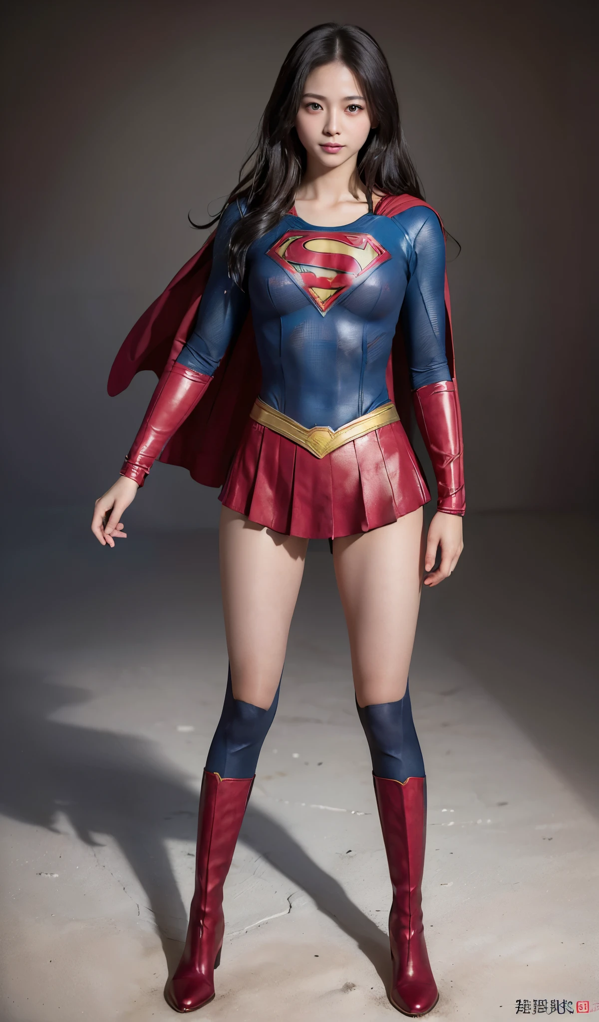 No background、(((Model Body Type)))、(((Beautiful legs in black tights.)))、(((Legally express the beauty of your smile)))、((((Make the most of your original images)))、(((Supergirl Costume)))、(((A form-fitting Supergirl costume)))、(((Beautiful Hair)))、(((suffering)))、(((Please wear black tights....、Wear red boots)))、((Best image quality、8k))、((highest quality、8k、masterpiece:1.3))、(((Preserve background )))、Sharp focus:1.2、Beautiful woman with perfect figure:1.4、Slim Abs:1.2、Wet body:1.5、Highly detailed face and skin texture、8k