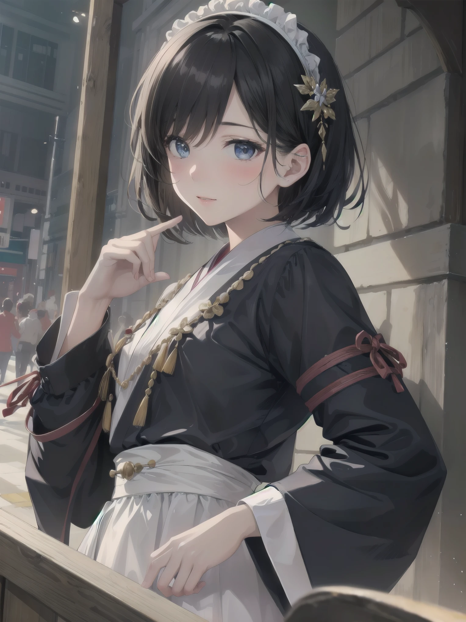 (((( top quality, masterpiece )))), ultra-detailed illustrations, realistic skin texture, depth of detail and overwhelming amount of writing,
BREAK.
One girl, solo, ta, only daughter of a marquise, Japanese, complex, detailed and realistic face, super beautiful, super model body,
BREAK.
Black hair, one-length bob cut in front, braided, hair between eyes, perfect and complex eyes,
BREAK.
Luxury goods brand uniform, lovely, intricate and stylish uniform,
BREAK.
Kawaii, blush, downcast expression, burst of laughter, looking at you with luminous eyes, captivating with mocking gestures,
BREAK.
Backgrounds in various places and scenes, diverse crowd, overwhelming amount of writing, cute girls of uneven ages,
BREAK.
Film scene, model shoot, professional light source, bold model
