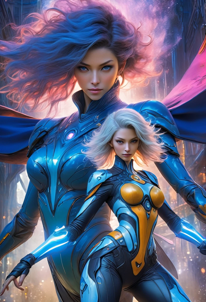 best quality,4k,8k,highres,masterpiece:1.2,ultra-detailed,realistic:1.37,HDR,UHD,studio lighting,ultra-fine painting,sharp focus,physically-based rendering,(Yoshitaka Amano style:1.1),SFW,(safe for work), A 40 years old woman and her guardian familiar, mystical creature,otherworldly creature,enchanting companions,wearing stylish futuristic clothes,inspired by Phantasy Star Online,action shot,dynamic composition, (The woman, with her eyes brightly colored, no makeup and her european facial features elegantly detailed, adding to her allure. Dressed in elegant casual clothes with a stylish futuristic jacket.), (She is accompanied by a guardian, a biblically accurate Seraph with sacred geometry powers. The creature's presence adds a sense of wonder and magic to the scene.), (The woman and her companion stand in a dark and gothic city, a modern metropolis with surreal plants, and vibrant signs. The colors are vibrant, with a mixture of blues, olive, and pale reds creating a dreamlike atmosphere.), (The lighting is soft but illuminating, casting a gentle glow on both the woman and the creature.), (The overall composition has a realistic and photorealistic quality, capturing the essence of the scene in intricate detail.), (The art style is inspired by Yoshitaka Amano, known for his ethereal and otherworldly illustrations. The combination of realistic elements with the artist's unique style creates a captivating and visually stunning image.),Greg Rutkowski