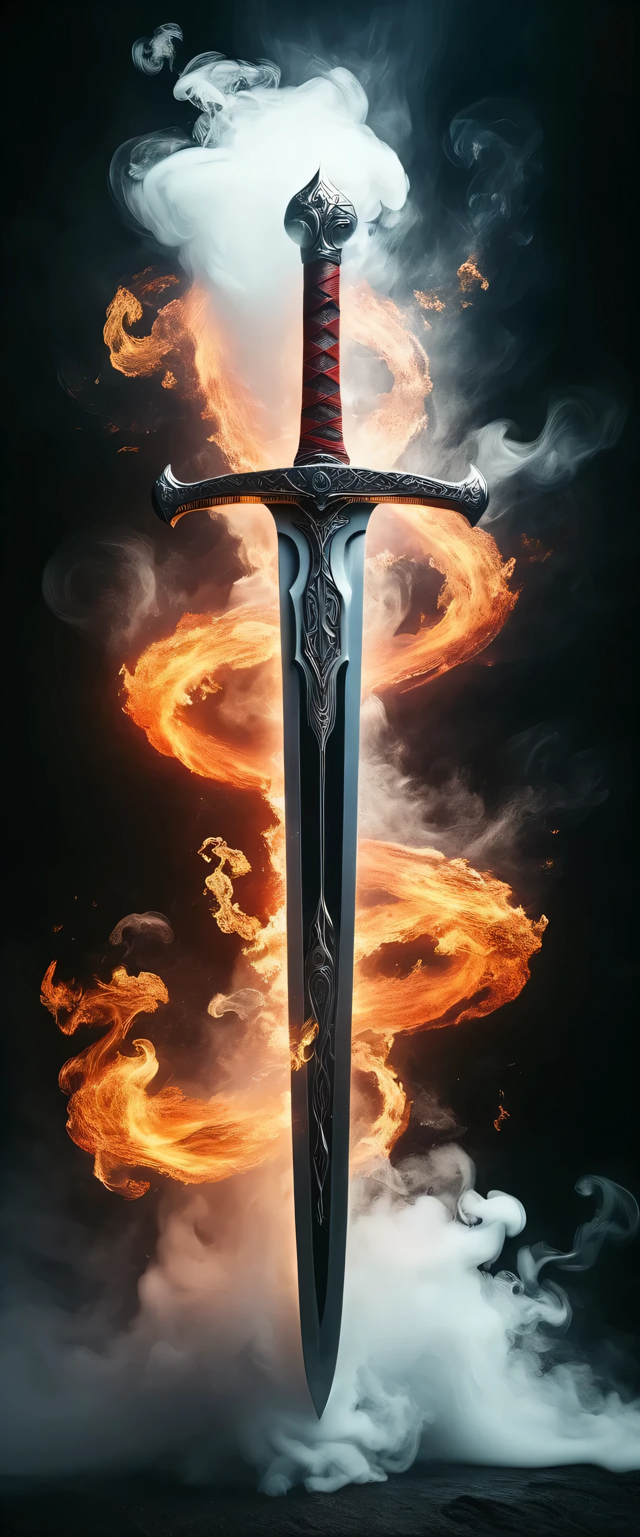 Close-up of a sword,The sword is burning with flames in the air, Flaming Sword, Fantasy Sword, Glowing sword, holding a Flaming Sword, Beautiful sword, Epic Fantasy Weapon Art, Magic Sword, Magic Sword, Sword Design, Fantasy Sword of warrior, fire and ice, wielding a Flaming Sword, Epic fantasy digital art style, fire staff, Glowing sword in hand