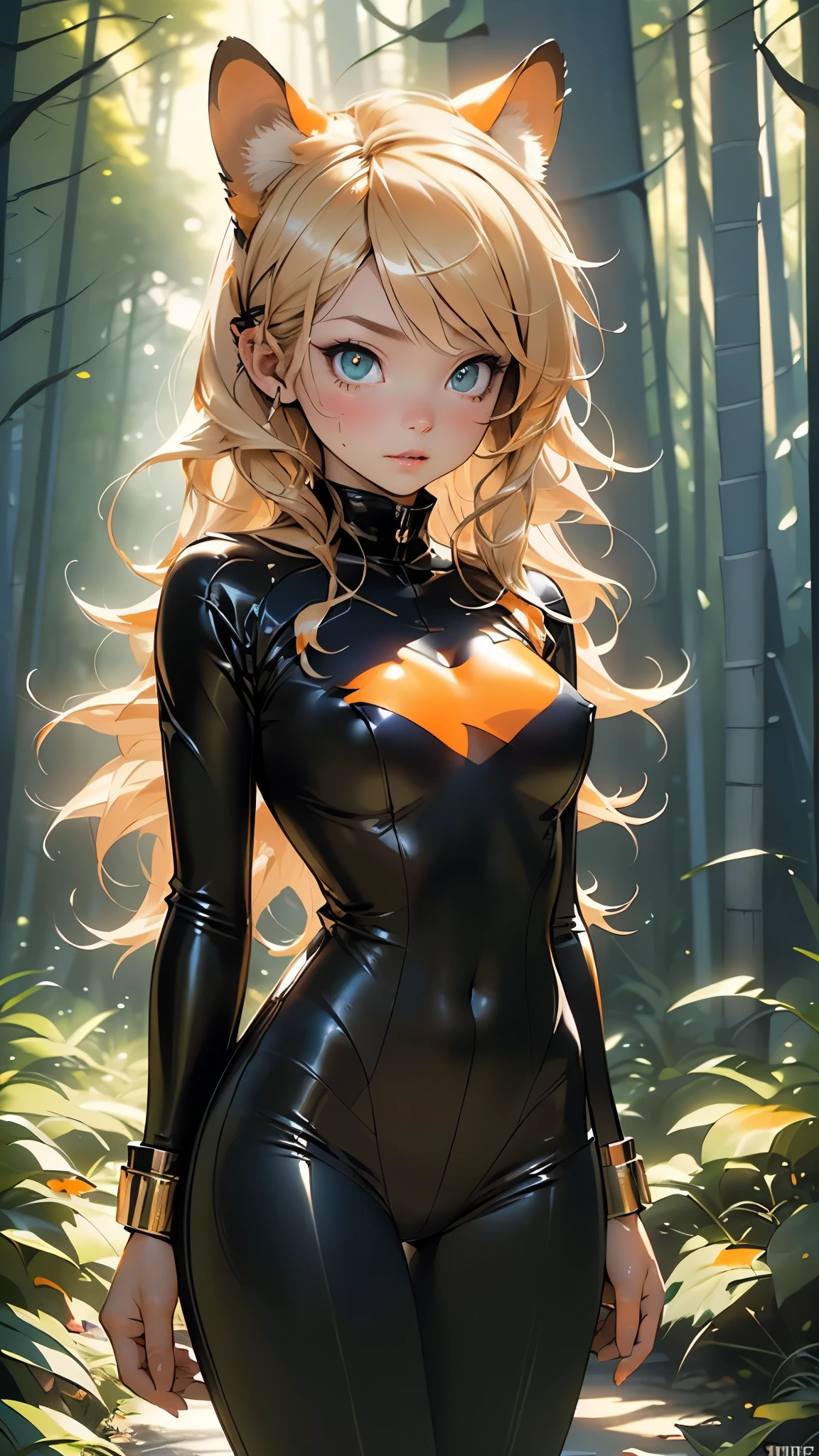 little cat girl,(((1girl))),(((little ,small tiny body,,chibi))),(((6 ))),((cat girl with extremely cute and beautiful blond)),(((cat girl,anthro furry cute,cat-girl))),(((tail,cat tail,cat ears,thin cat tail,cat ears on head,big cat ears))),

(large breasts:1.4),bountiful breasts,fluffy breasts,H cup bust,bust up,bulging bust top,(((blond messy hair:1.35,long hair,colored inner hair,messy hair,ear breathing))),((yellow_eye)), heart-shaped_pupilsintricate eyes,beautiful detailed eyes,symmetrical eyes,big eyes:1.3,((fat)),(((lustrous skin:1.5,bright skin: 1.5,skin tanned,shiny skin,very shiny skin,shiny body,plastic glitter skin,exaggerated shiny skin,illuminated skin))),(spider lower abdomen,narrow waist,wide hip,athletic body,inflated legs,thick thighs,detailed body,(detailed face)),

cute,slutty,seductive,erotic,(((nsfw))),

((hypnobodysuit, yellow_bodysuit, latex)), ((fake_animal_ears)), ((hypnosis)),

(dynamic pose:1.0),solo focus,happy,(centered,scale to fit dimensions,Rule of thirds),

((cute forest)), ((orange forest:1.5)),scenery:1.25,((intricate scenery)),((cute forest background)),puddles, scenery:1.25,((sunset, golden hour)),

(Glossy fantasy ornaments),highres,sharp focus,(ultra detailed,extremely detailed),(photorealistic artwork:1.37),(extremely detailed CG unity 8k wallpaper),(((vibrant colors,vibrant theme))),(intricate),(masterpiece),(best quality),artistic photography,(photography taken by sldr),(intricate background),perfect rendered face,perfect face details,realistic face,photo realistic,((intricate detail)),(((realism))),
