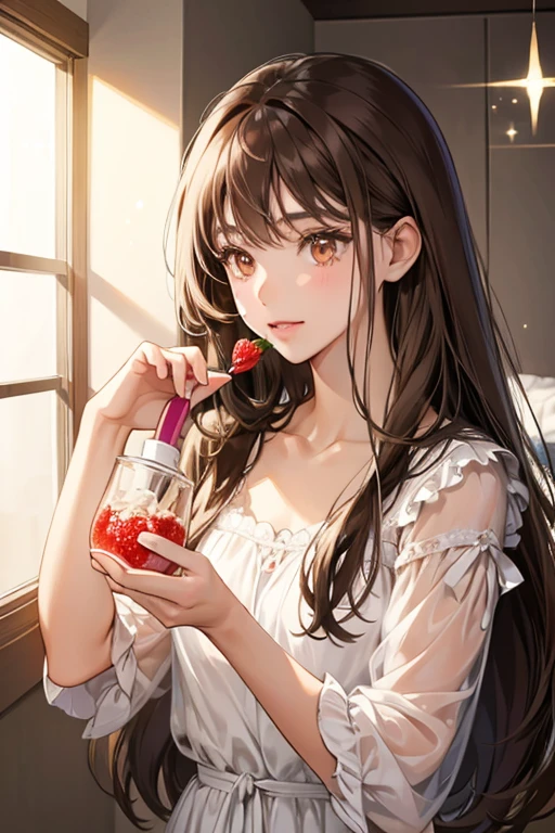 Madison has long straight brown hair.
She prefers strawberry scented shampoo.. SPARKLE; GLITTER