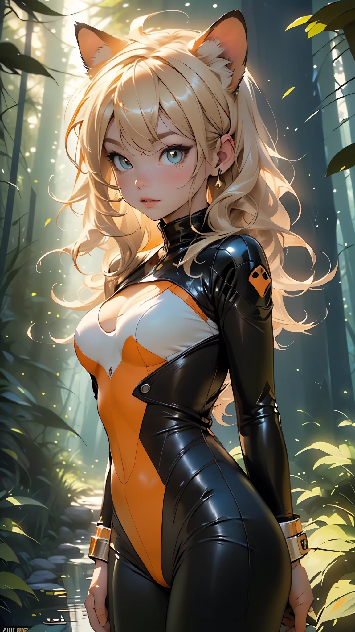 little cat girl,(((1girl))),(((little ,small tiny body,,chibi))),(((6 years old))),((cat girl with extremely cute and beautiful blond)),(((cat girl,anthro furry cute,cat-girl))),(((tail,cat tail,cat ears,thin cat tail,cat ears on head,big cat ears))),
(large breasts:1.4),bountiful breasts,fluffy breasts,H cup bust,bust up,bulging bust top,(((blond messy hair:1.35,long hair,colored inner hair,messy hair,ear breathing))),((yellow_eye)), heart-shaped_pupilsintricate eyes,beautiful detailed eyes,symmetrical eyes,big eyes:1.3,((fat)),(((lustrous skin:1.5,bright skin: 1.5,skin tanned,shiny skin,very shiny skin,shiny body,plastic glitter skin,exaggerated shiny skin,illuminated skin))),(spider lower abdomen,narrow waist,wide hip,athletic body,inflated legs,thick thighs,detailed body,(detailed face)),
cute,slutty,seductive,erotic,(((nsfw))),
((hypnobodysuit, yellow_bodysuit, latex)), ((fake_animal_ears)), ((hypnosis)),
(dynamic pose:1.0),solo focus,happy,(centered,scale to fit dimensions,Rule of thirds),
((cute forest)), ((orange forest:1.5)),scenery:1.25,((intricate scenery)),((cute forest background)),puddles, scenery:1.25,((sunset, golden hour)),
(Glossy fantasy ornaments),highres,sharp focus,(ultra detailed,extremely detailed),(photorealistic artwork:1.37),(extremely detailed CG unity 8k wallpaper),(((vibrant colors,vibrant theme))),(intricate),(masterpiece),(best quality),artistic photography,(photography taken by sldr),(intricate background),perfect rendered face,perfect face details,realistic face,photo realistic,((intricate detail)),(((realism))),