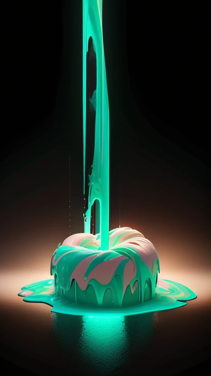 commercial photography, poderosa explosión de slime comes from the bottom of the shot in the image in a small stream and ends in the middle of the image in a large splash, paint splash, wet, artstation, by Lisa Frank, (cartoon, anime, flat colours, thin contours, colorfull: 1.3), in the center of the explosion, white lighting, luz de estudio, 8K octane rendering, high resolution photography, buen detalle, incredibly detailed, en una llanura negra y aislada, foto de stock, professional color correction